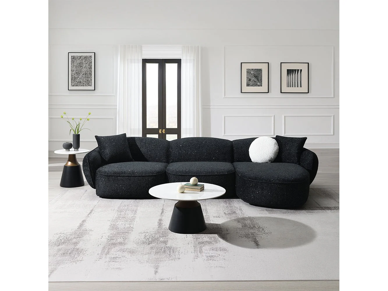 Lucifer Black/White Shimmer Sectional Sofa