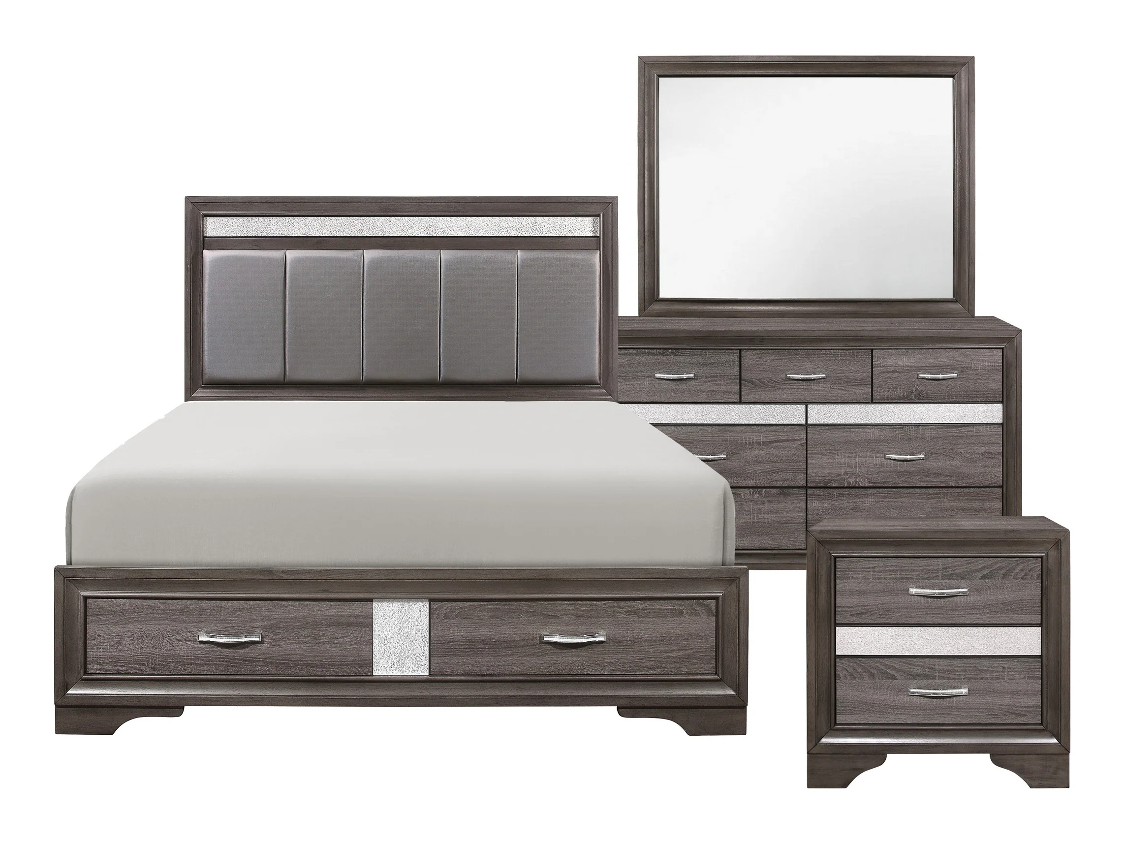 Luster Gray / Silver Glitter 4-piece Queen Bedroom Set