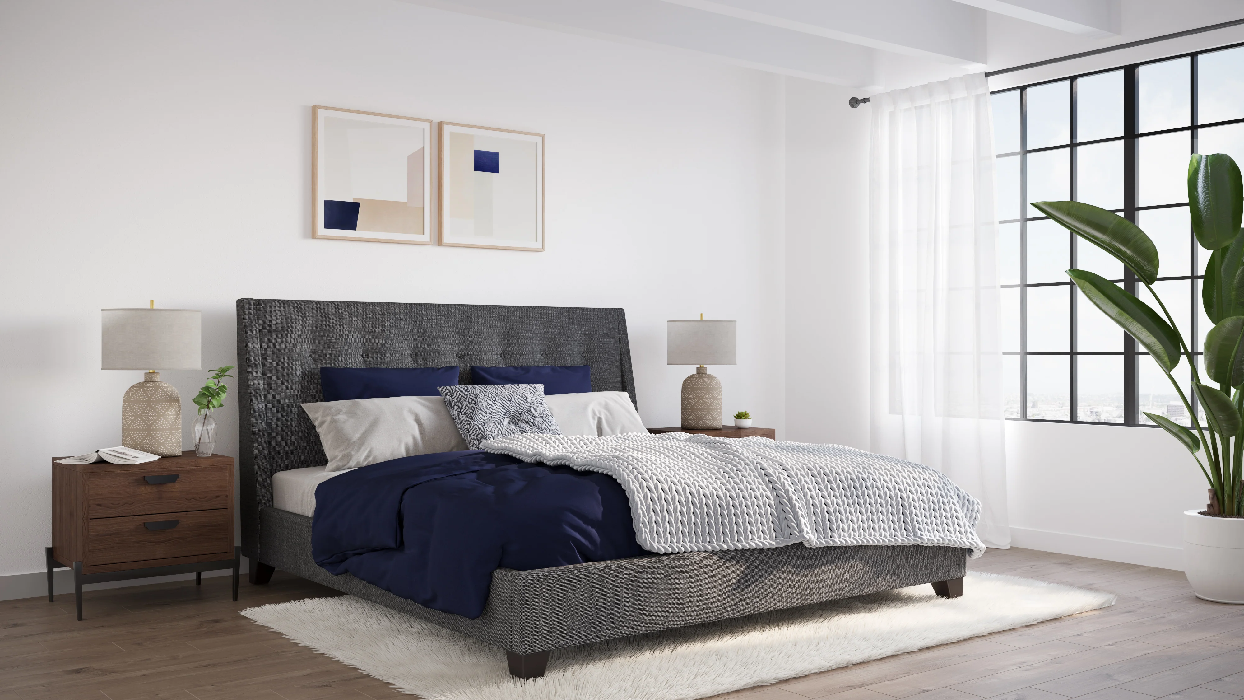 Madera Upholstered Full Platform Bed in Dark Charcoal - Image 2