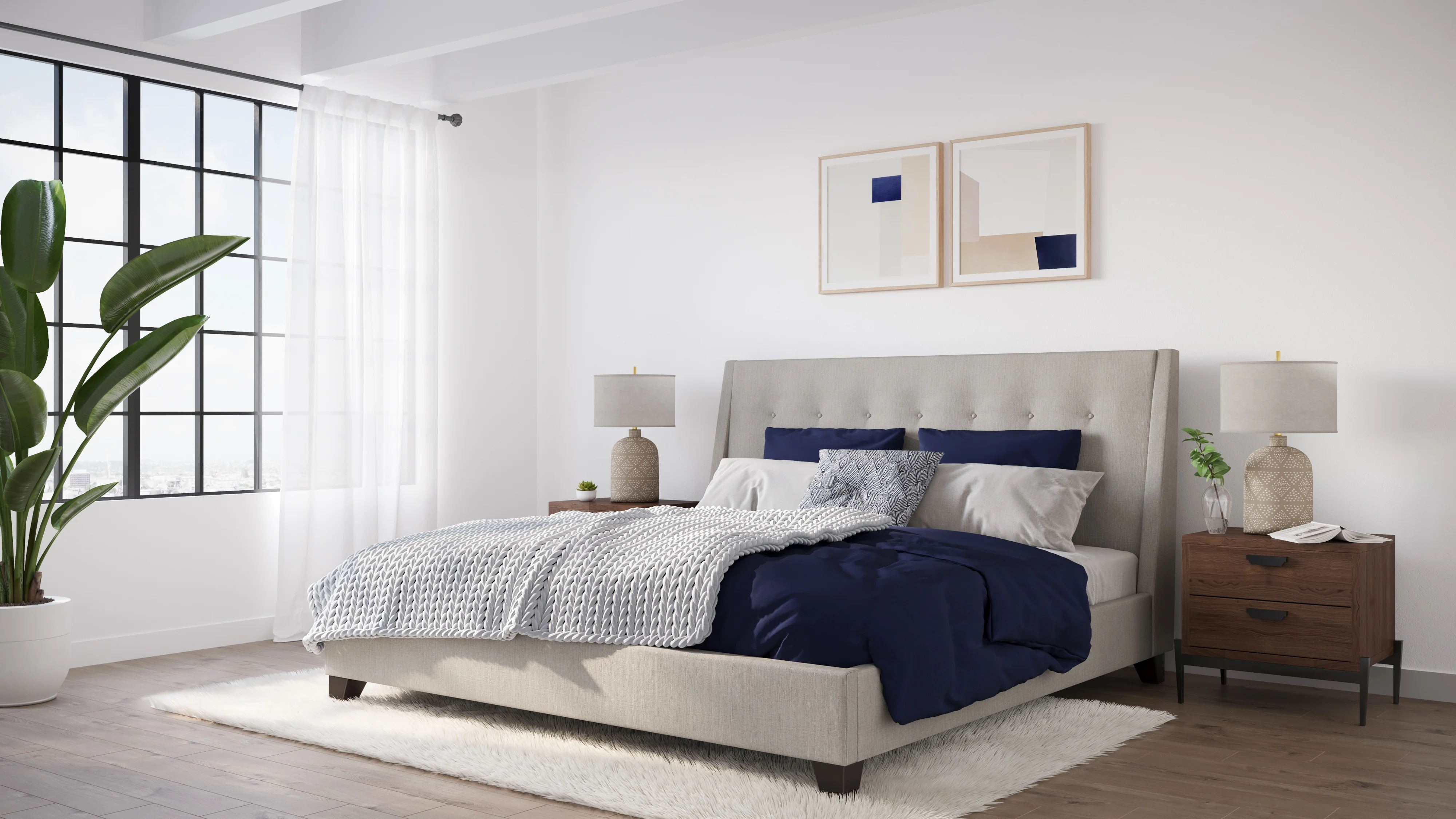 Madera Upholstered Queen Platform Bed in Putty - Image 2