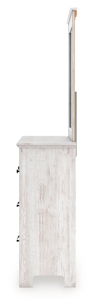 Makidern Whitewash Queen Panel Bed with Storage, Dresser and Mirror - Image 7