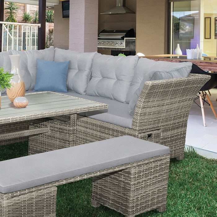 Malia Gray Sectional Set w/ Table & Bench(2 x Ottomans) - Image 3