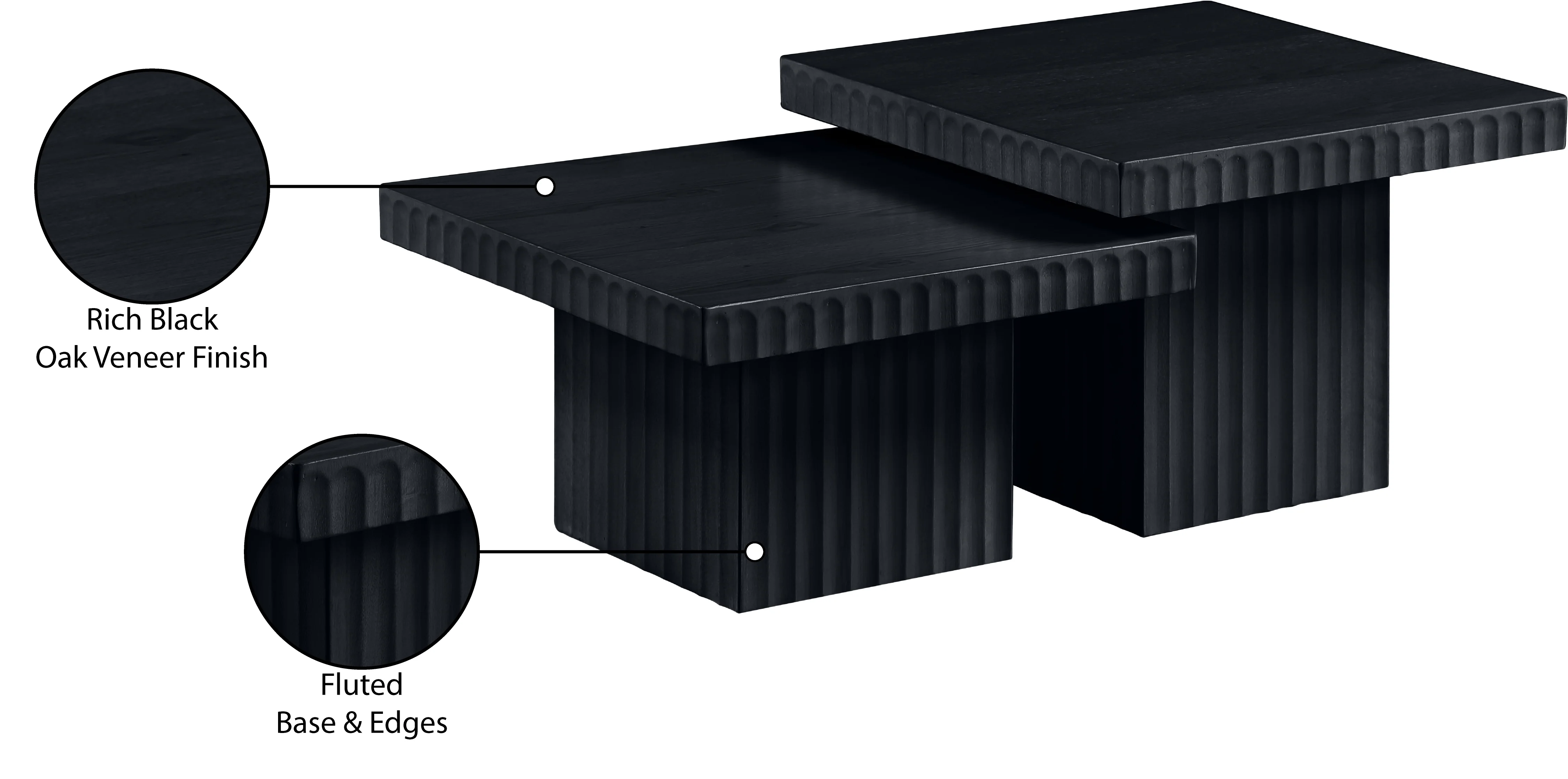 Malibu Black Wood And Oak Veneer 2-Piece Coffee Table - Image 9