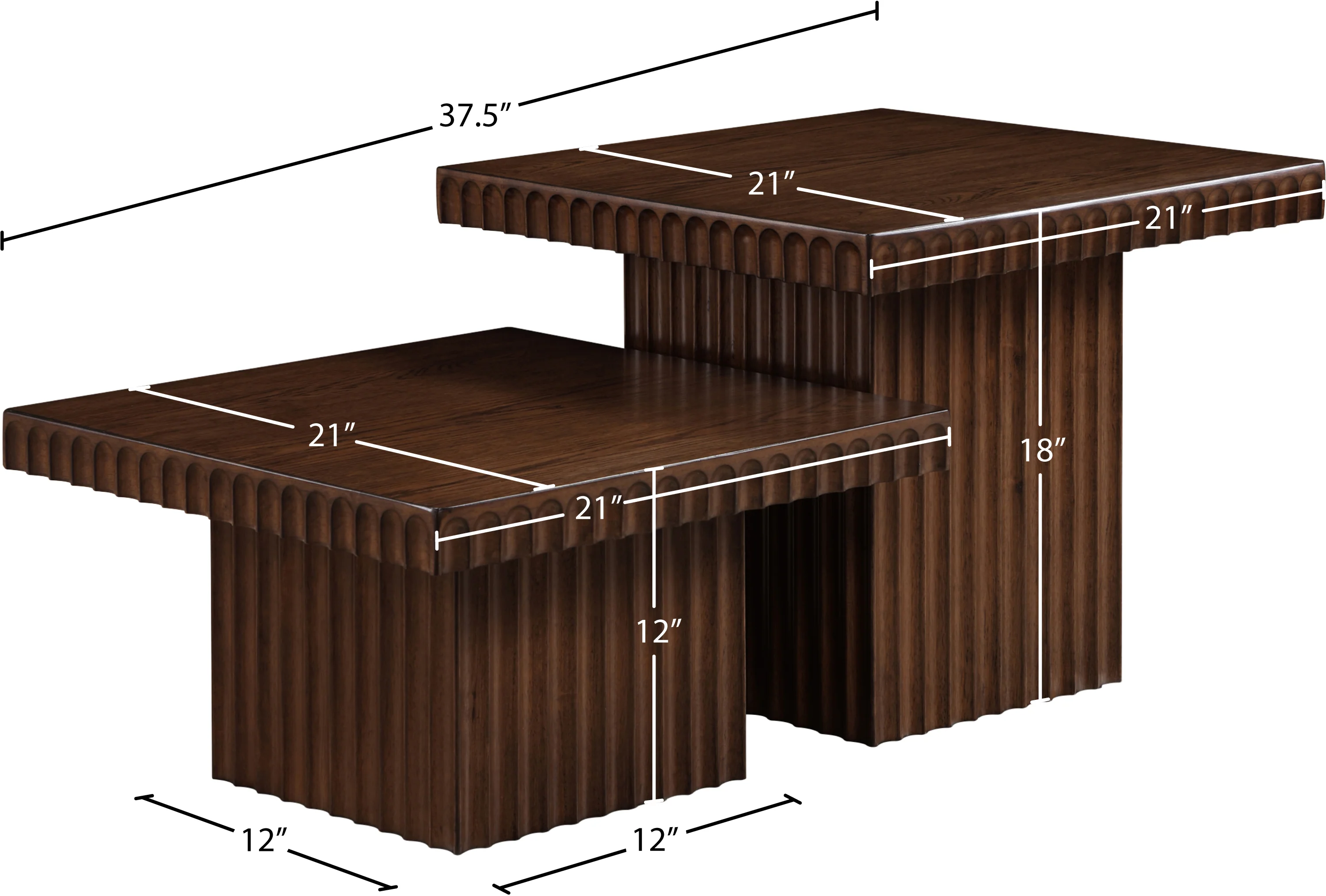 Malibu Brown Wood And Oak Veneer 2-Piece Coffee Table - Image 8