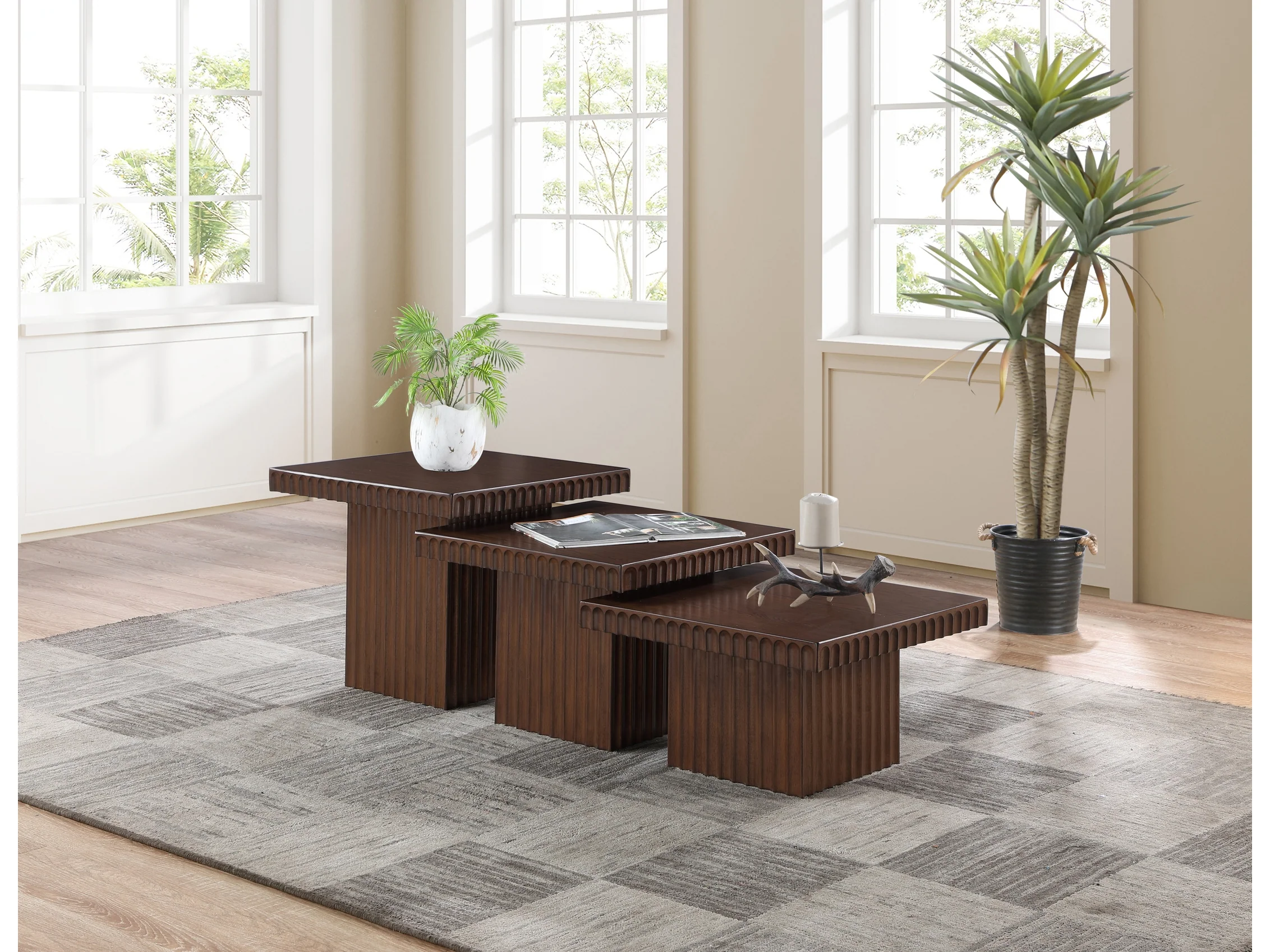 Malibu Brown Wood And Oak Veneer 3-Piece Coffee Table