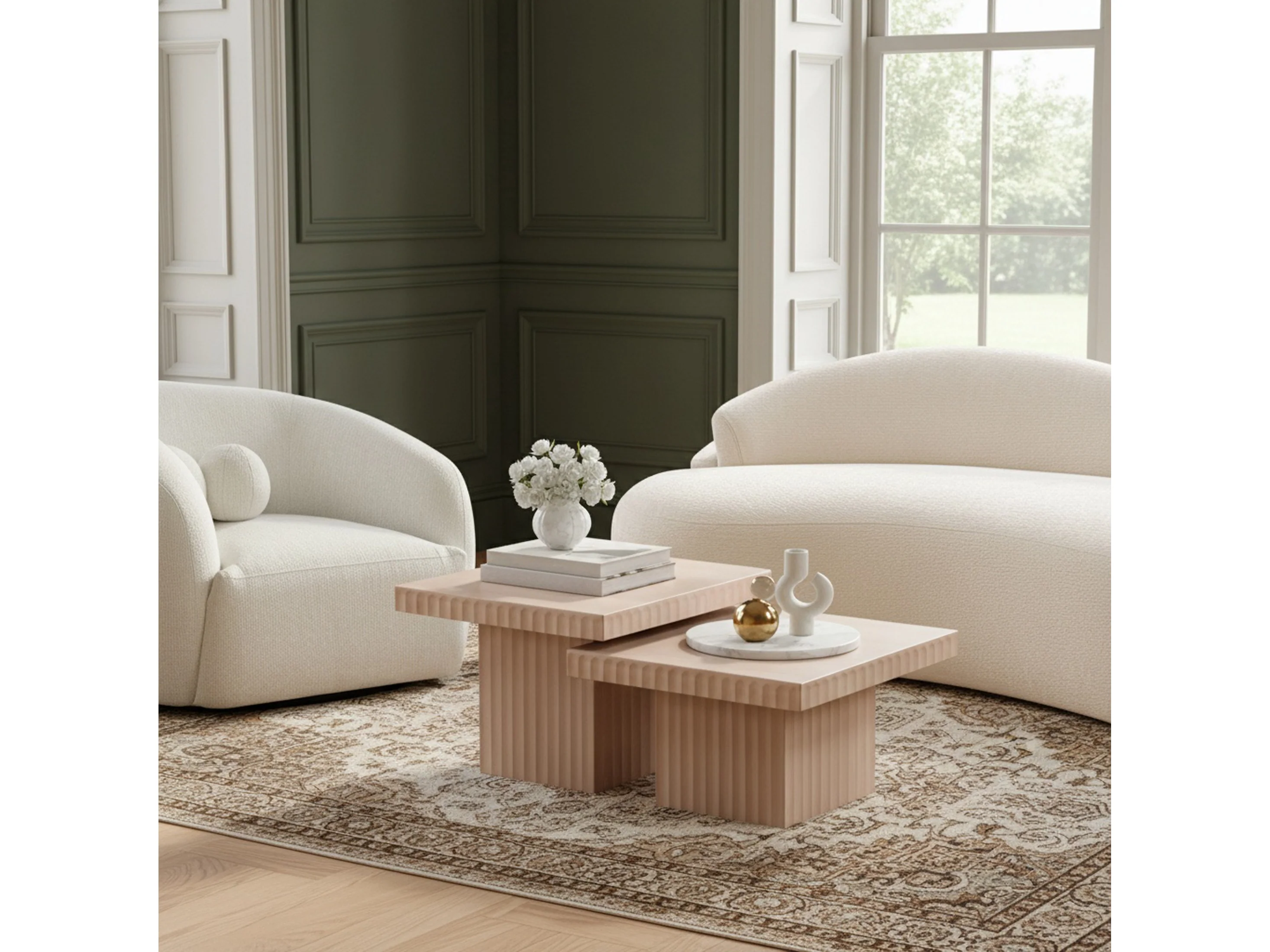 Malibu Natural Wood And Oak Veneer 2-Piece Coffee Table
