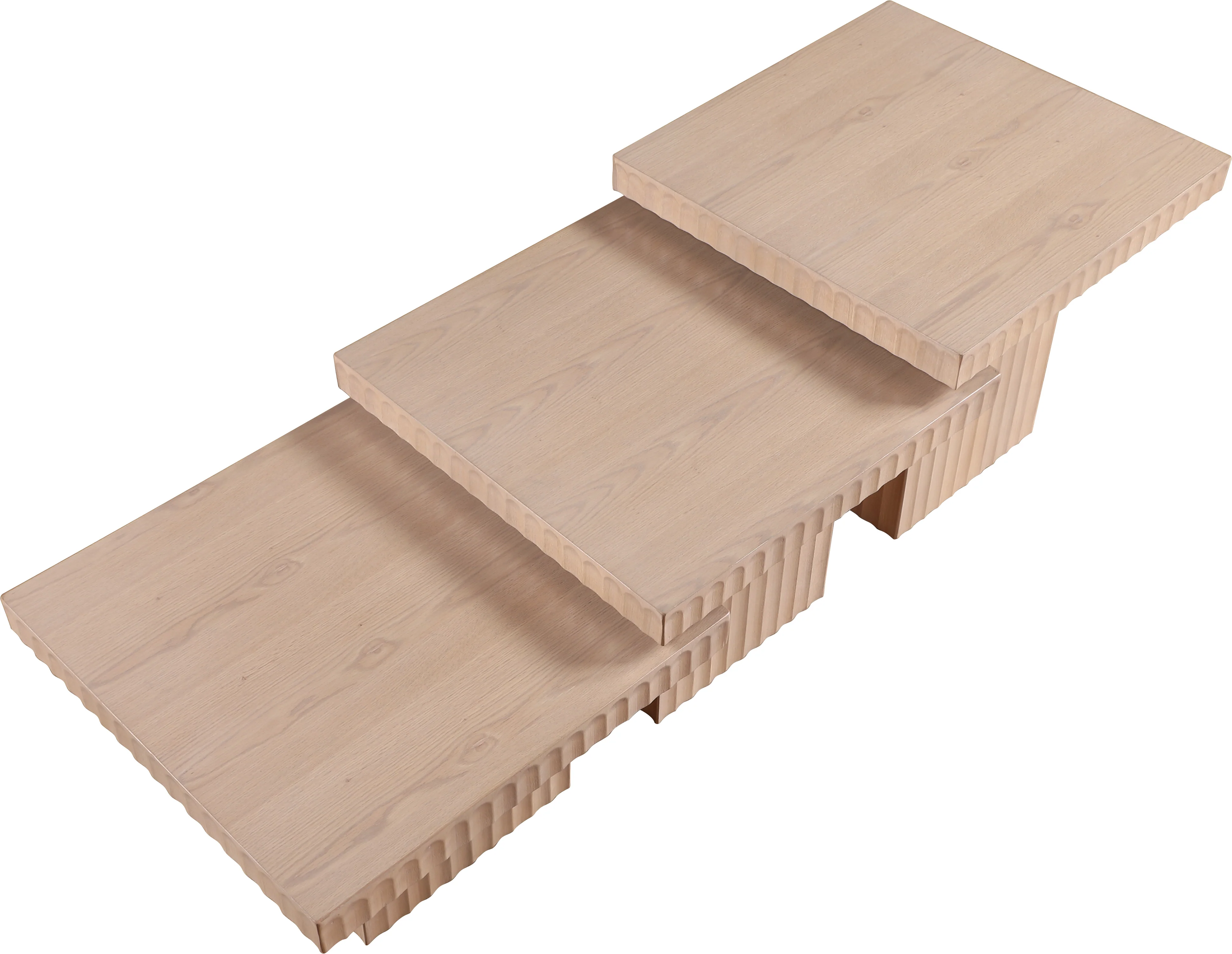Malibu Natural Wood And Oak Veneer 3-Piece Coffee Table - Image 9