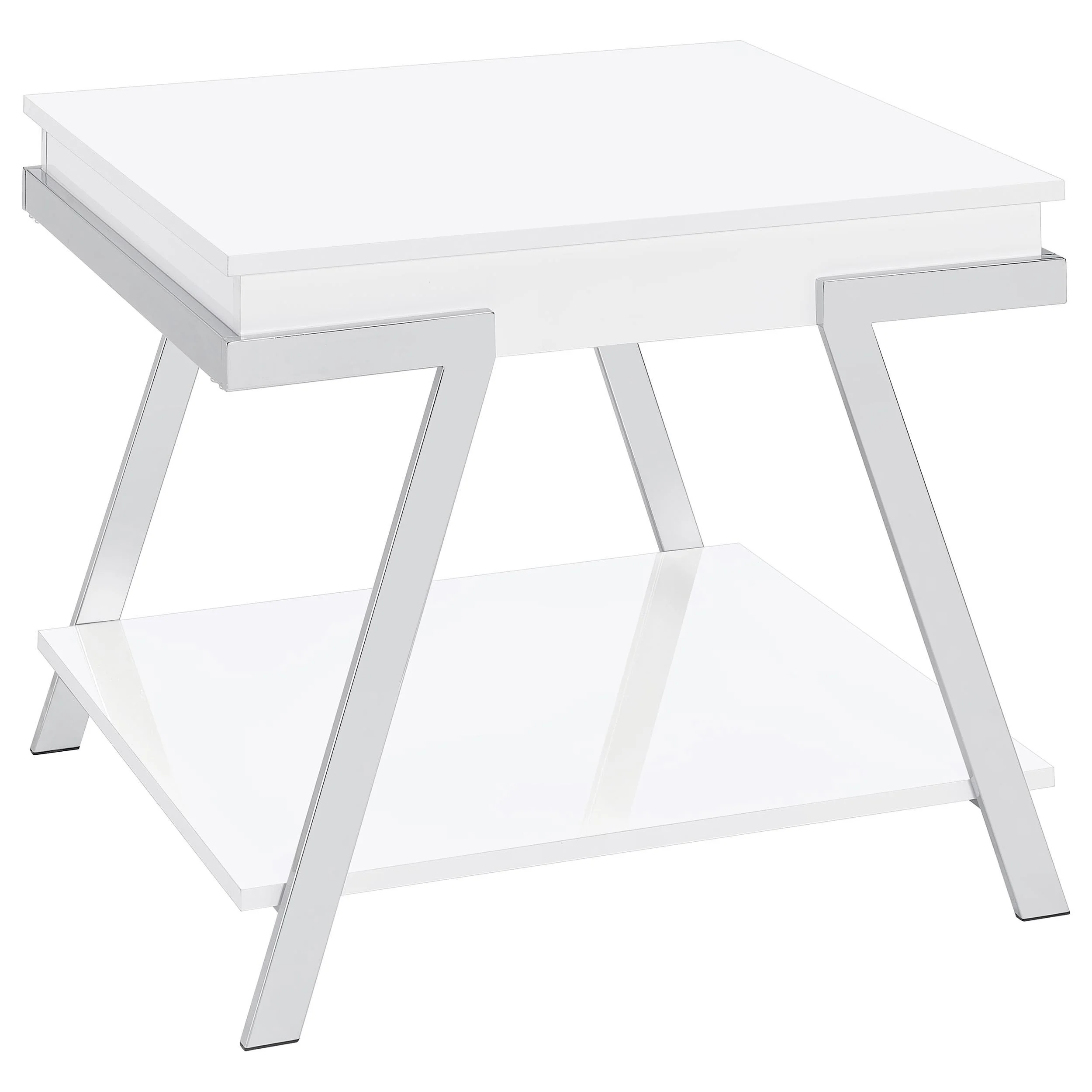 Marcia White High Gloss 2-piece Coffee and End Table Set - Image 3