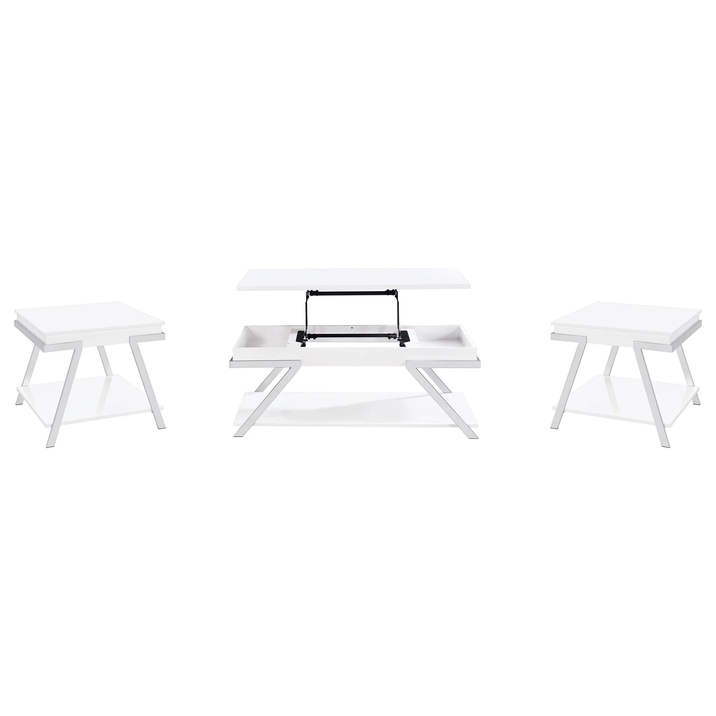 Marcia White High Gloss 3-piece Coffee and End Table Set - Image 2