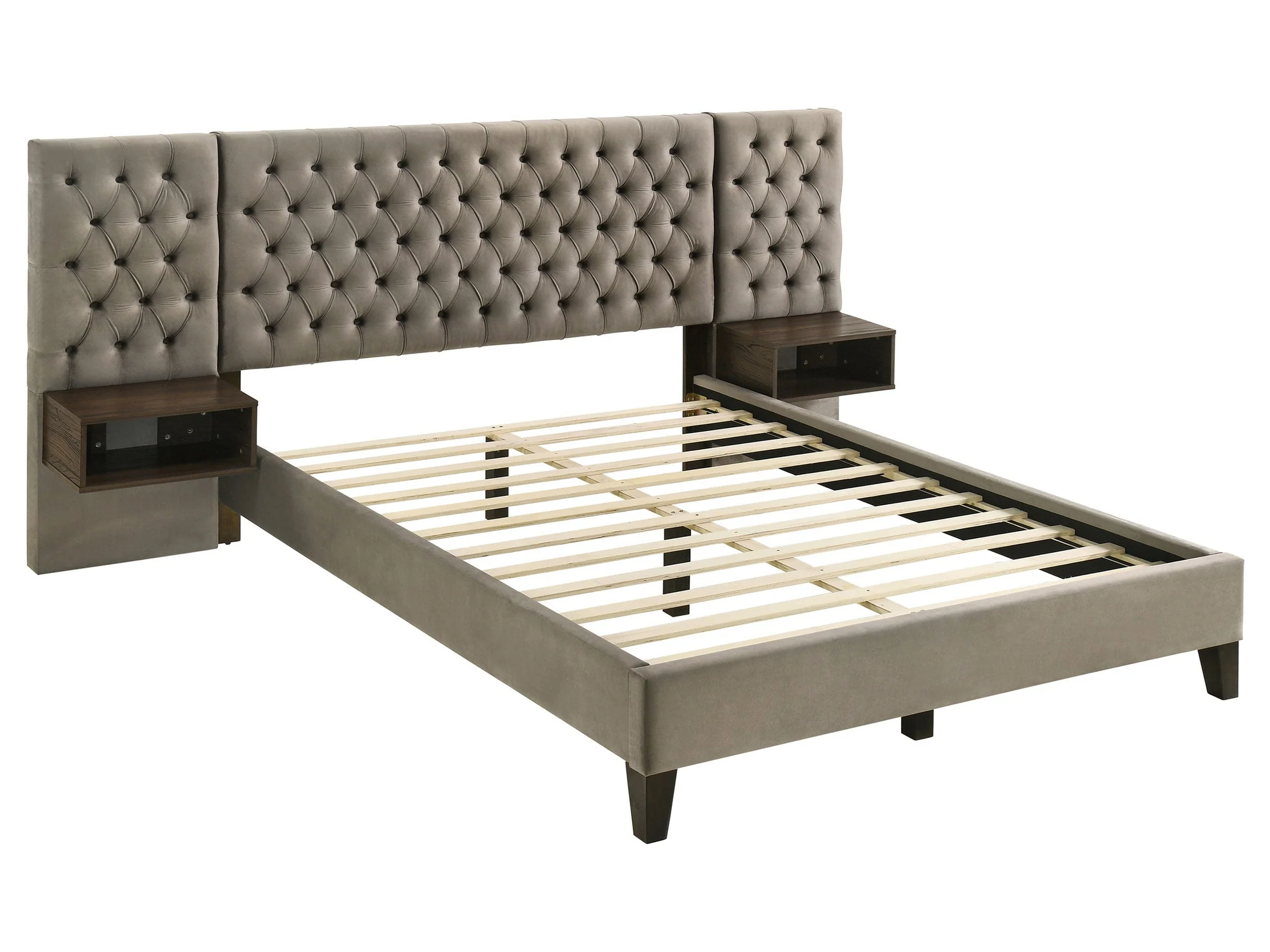Marley Light Brown Queen Upholstered Wall Panel Bed