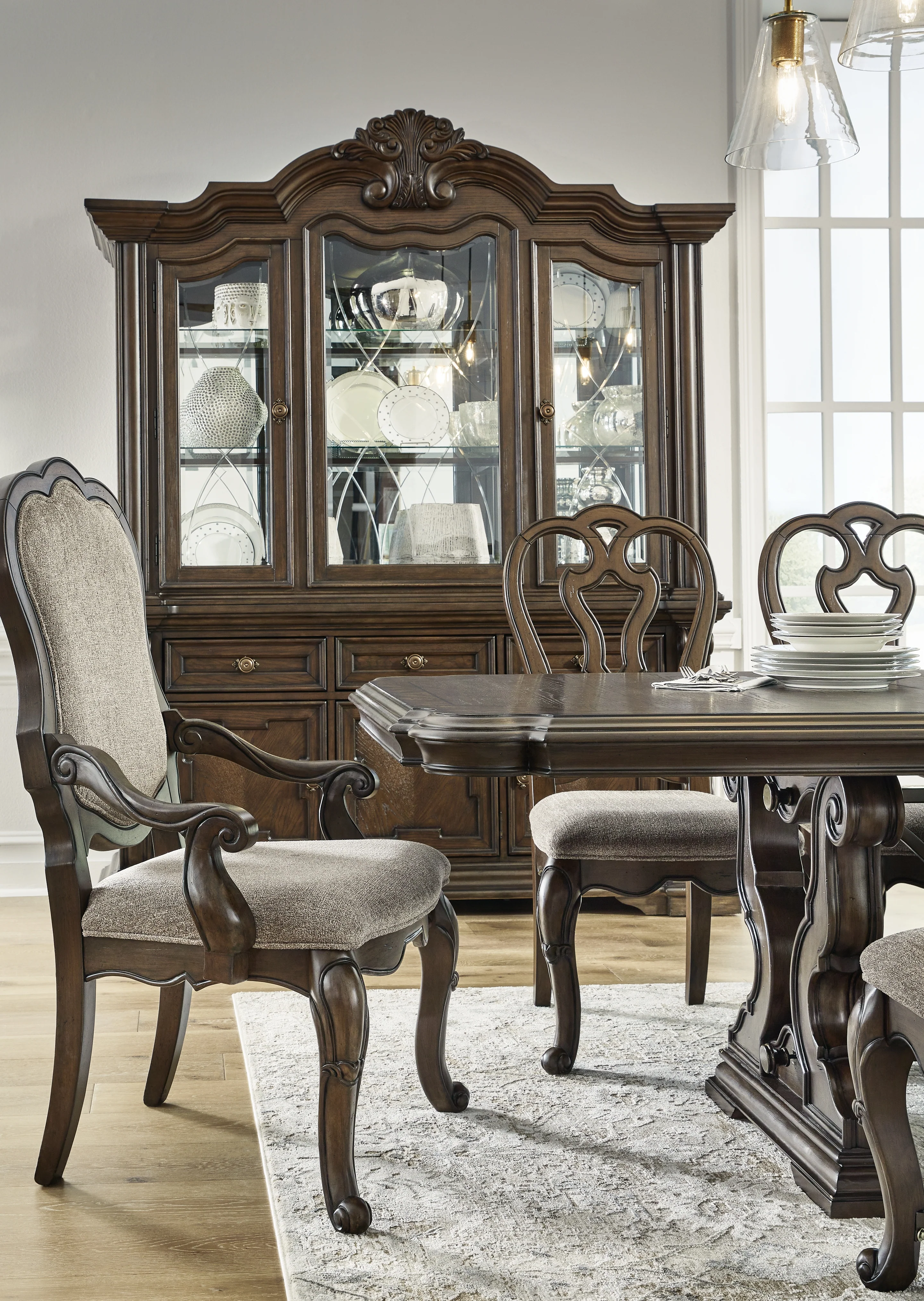 Maylee Dark Brown Dining Table, 6 Chairs and Bench - Image 15