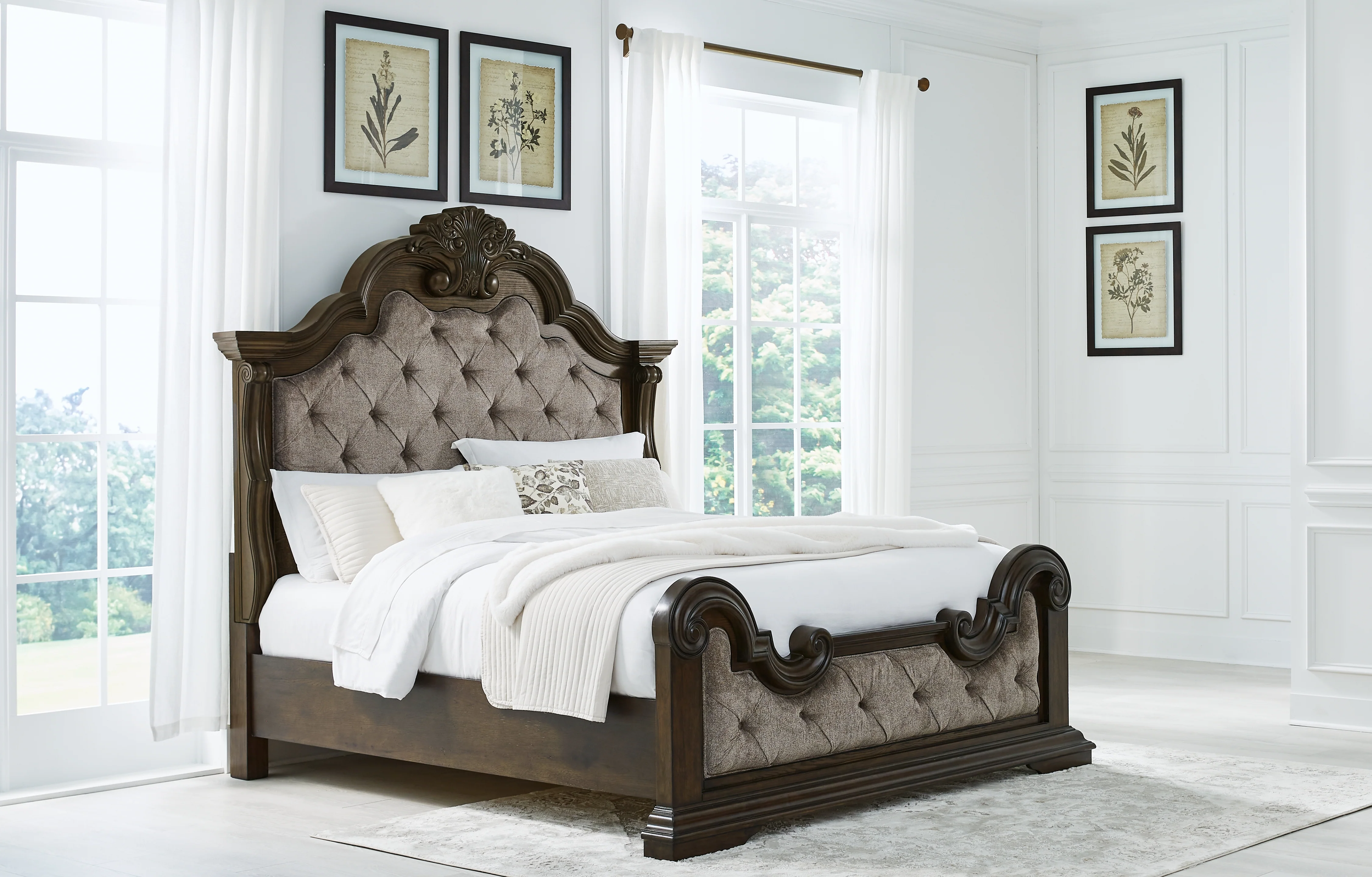 Maylee Dark Brown King Upholstered Panel Bed, Chest and 2 Nightstands - Image 19