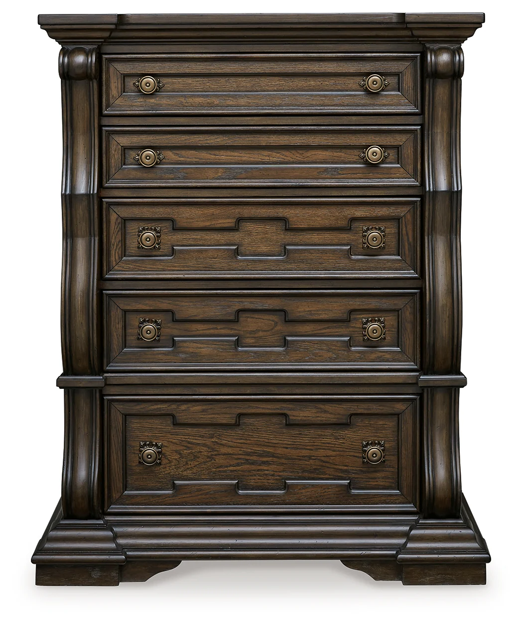 Maylee Dark Brown King Upholstered Panel Bed, Chest and 2 Nightstands - Image 2