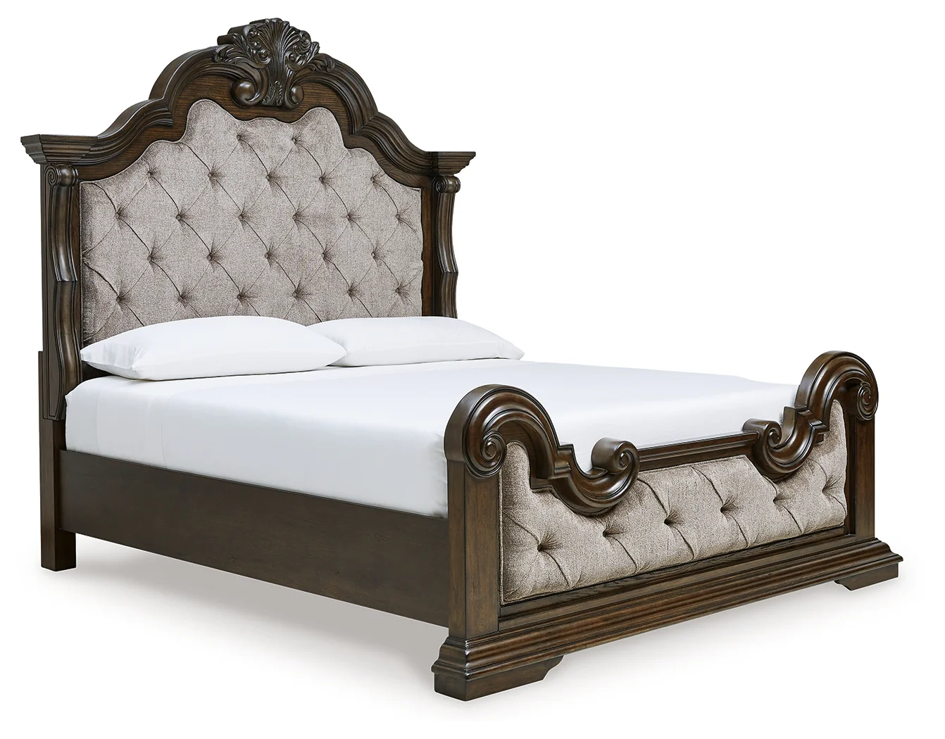 Maylee Dark Brown King Upholstered Panel Bed, Chest and 2 Nightstands - Image 9