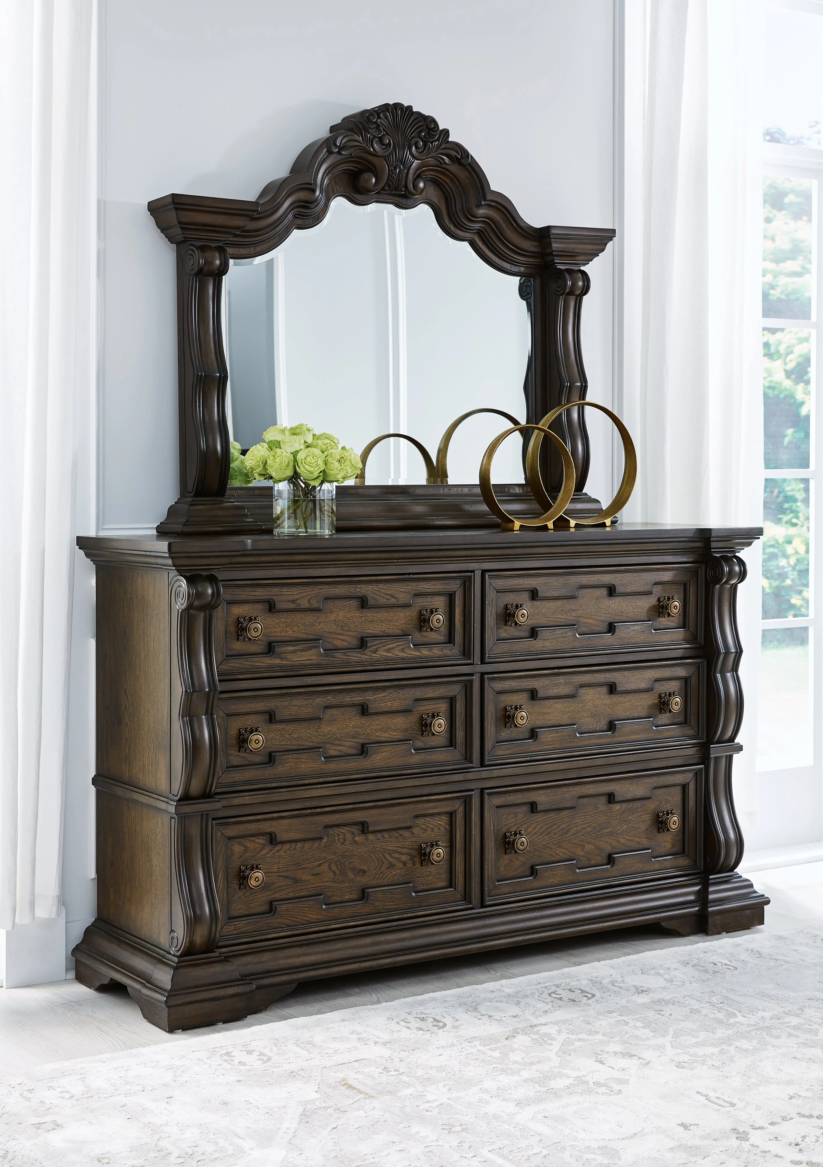 Maylee Dark Brown Queen Upholstered Bed & Dresser & Mirror (Online Special Price) - Image 5