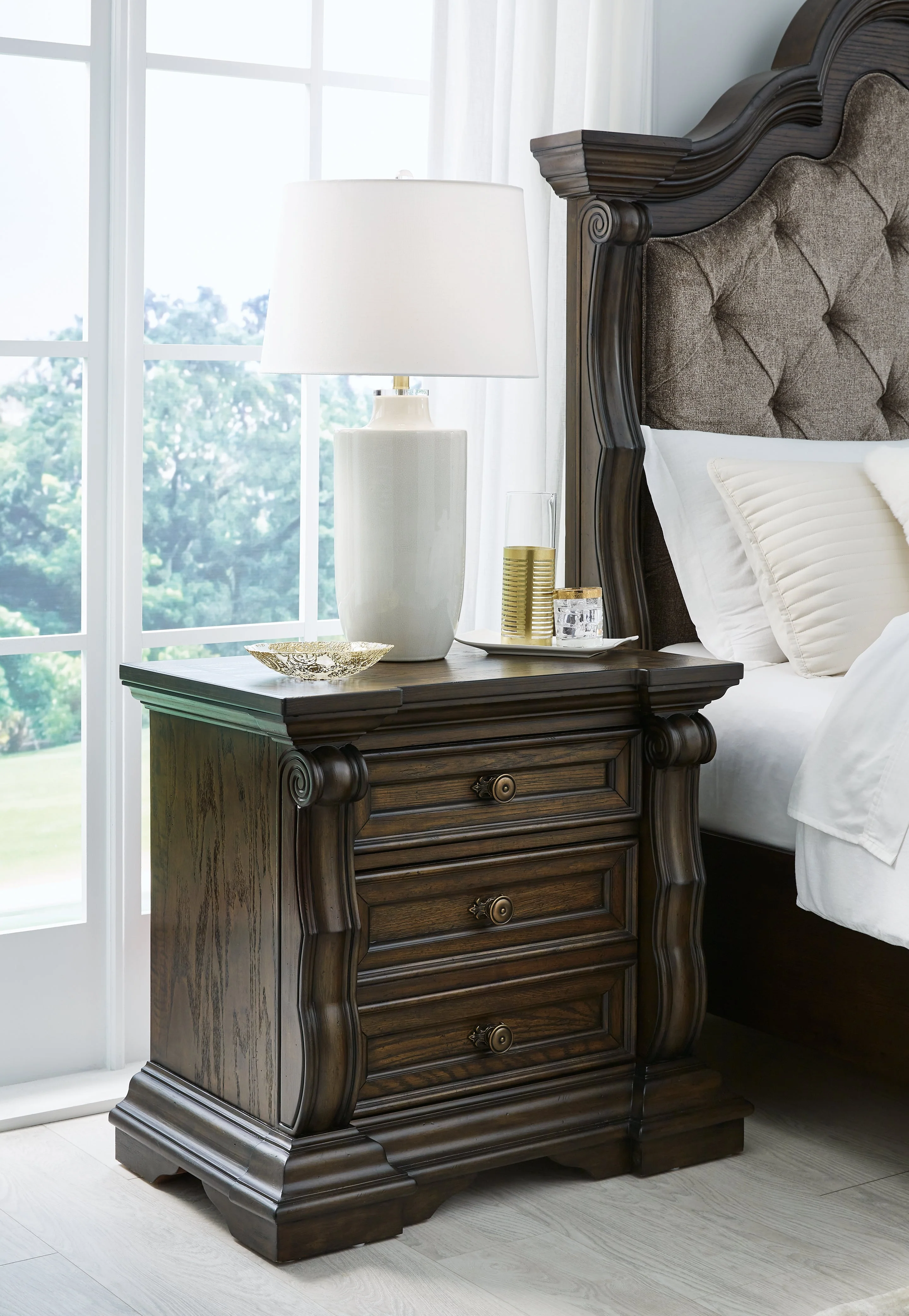 Maylee Dark Brown Queen Upholstered Panel Bedroom Set with Dresser, Mirror and Nightstand (Online Special Price) - Image 15