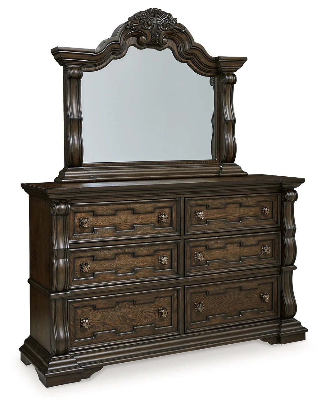 Maylee Dark Brown Queen Upholstered Panel Bedroom Set with Dresser, Mirror and Nightstand (Online Special Price) - Image 3