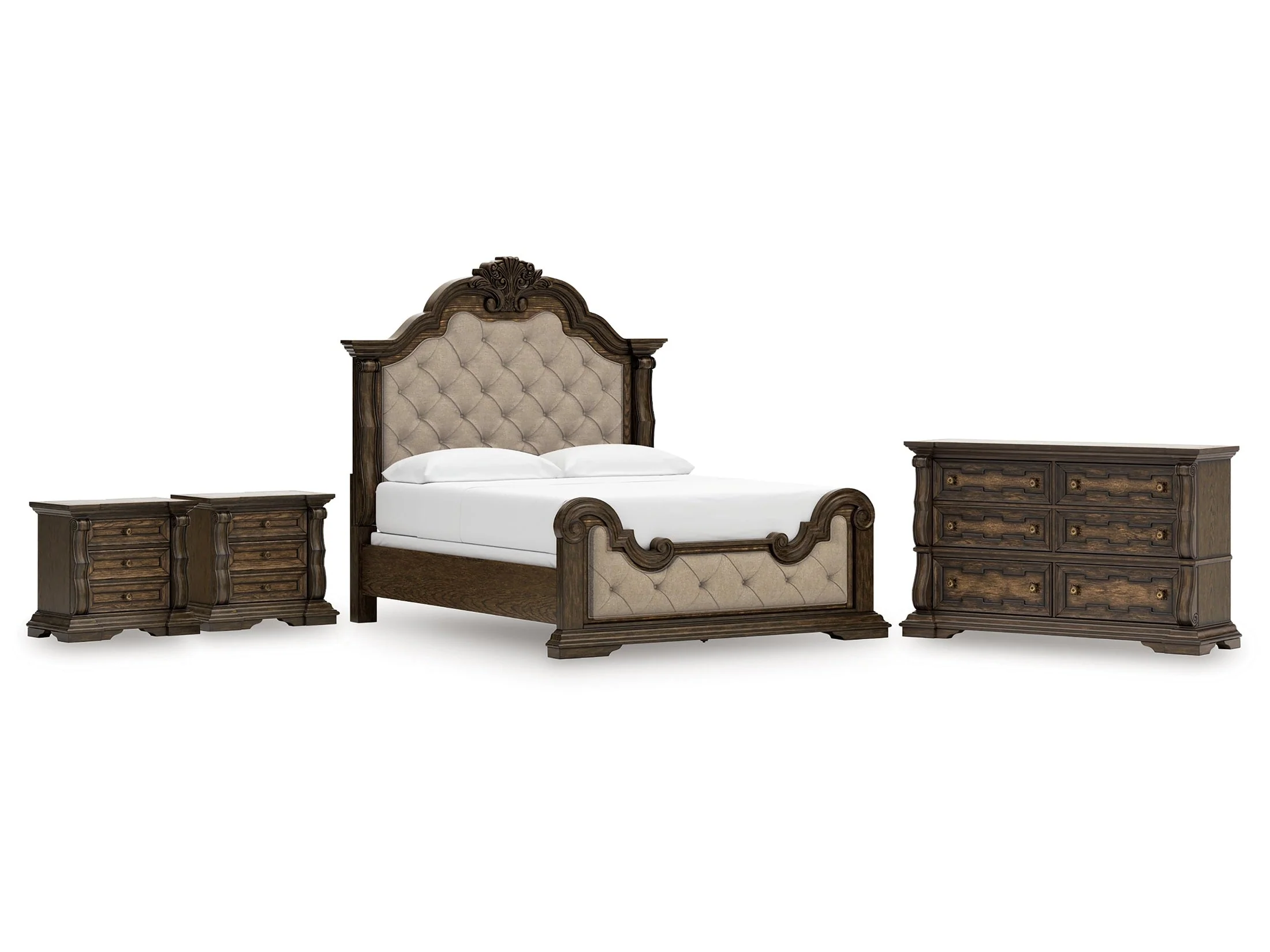 Maylee King Upholstered Bed, Dresser and 2 Nightstands (Online Special Price)