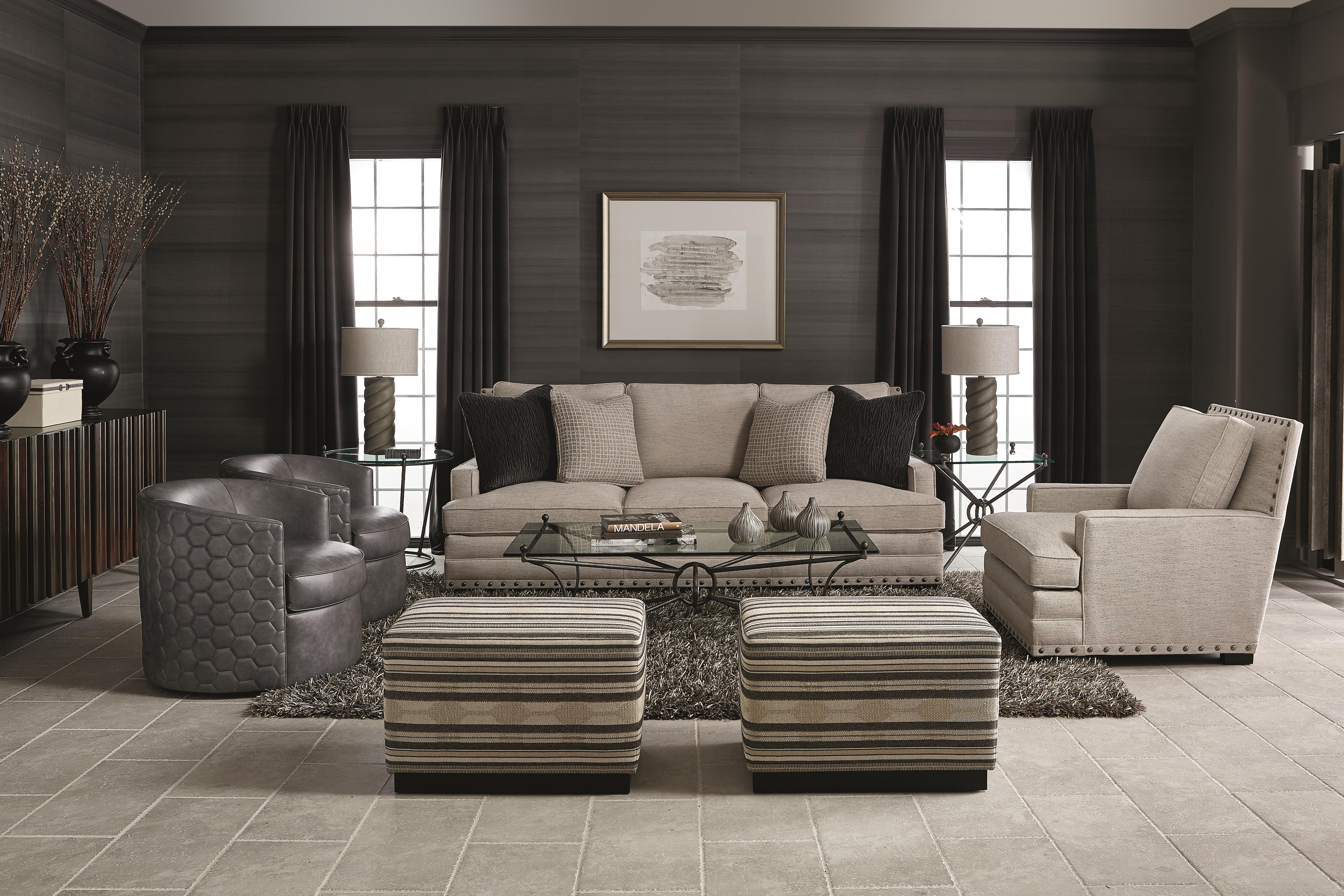 Merino White/Cream/Mocha Fabric Cocktail Ottoman - Image 2