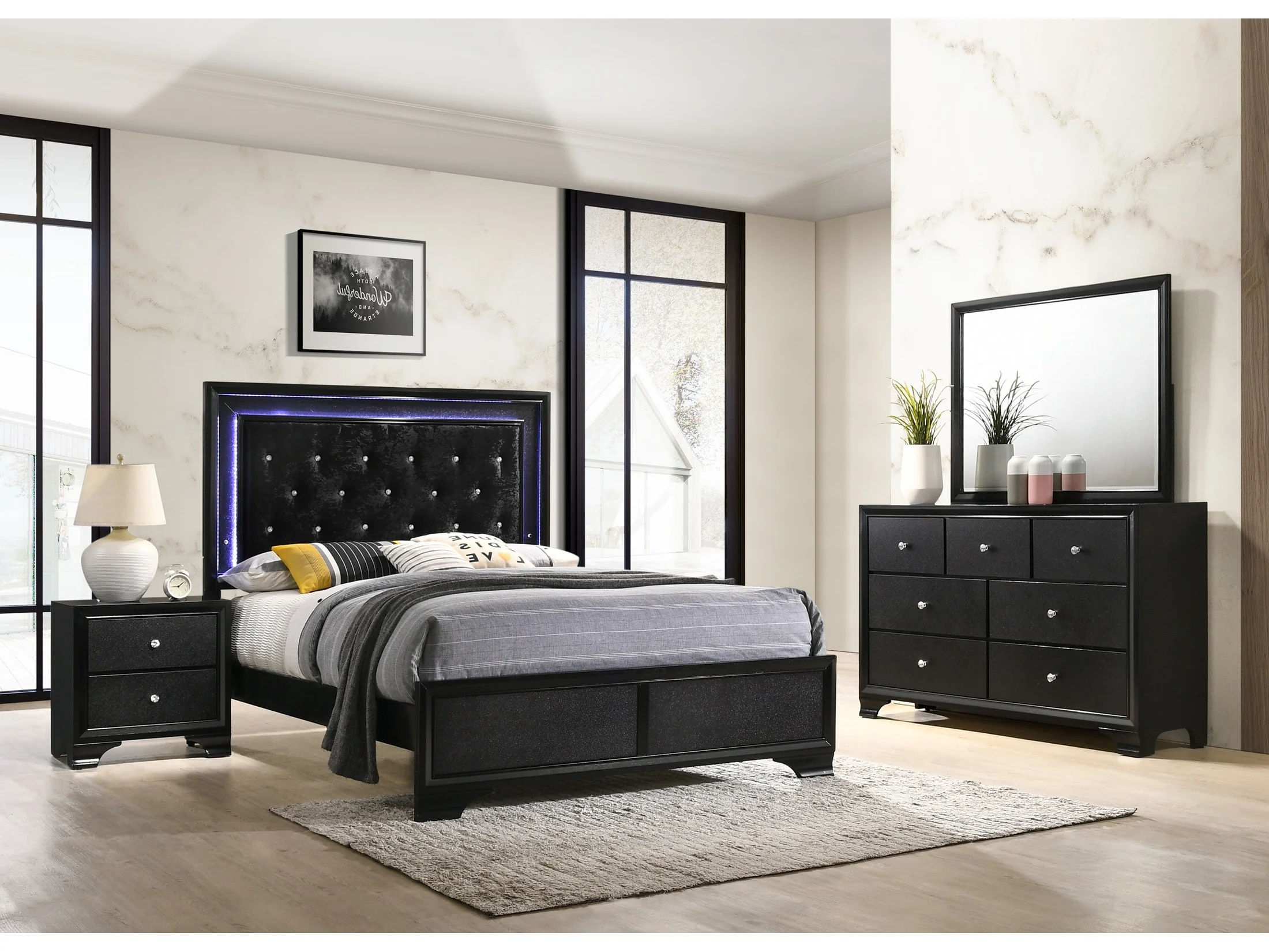 Micah Black LED Youth Panel Bedroom Set