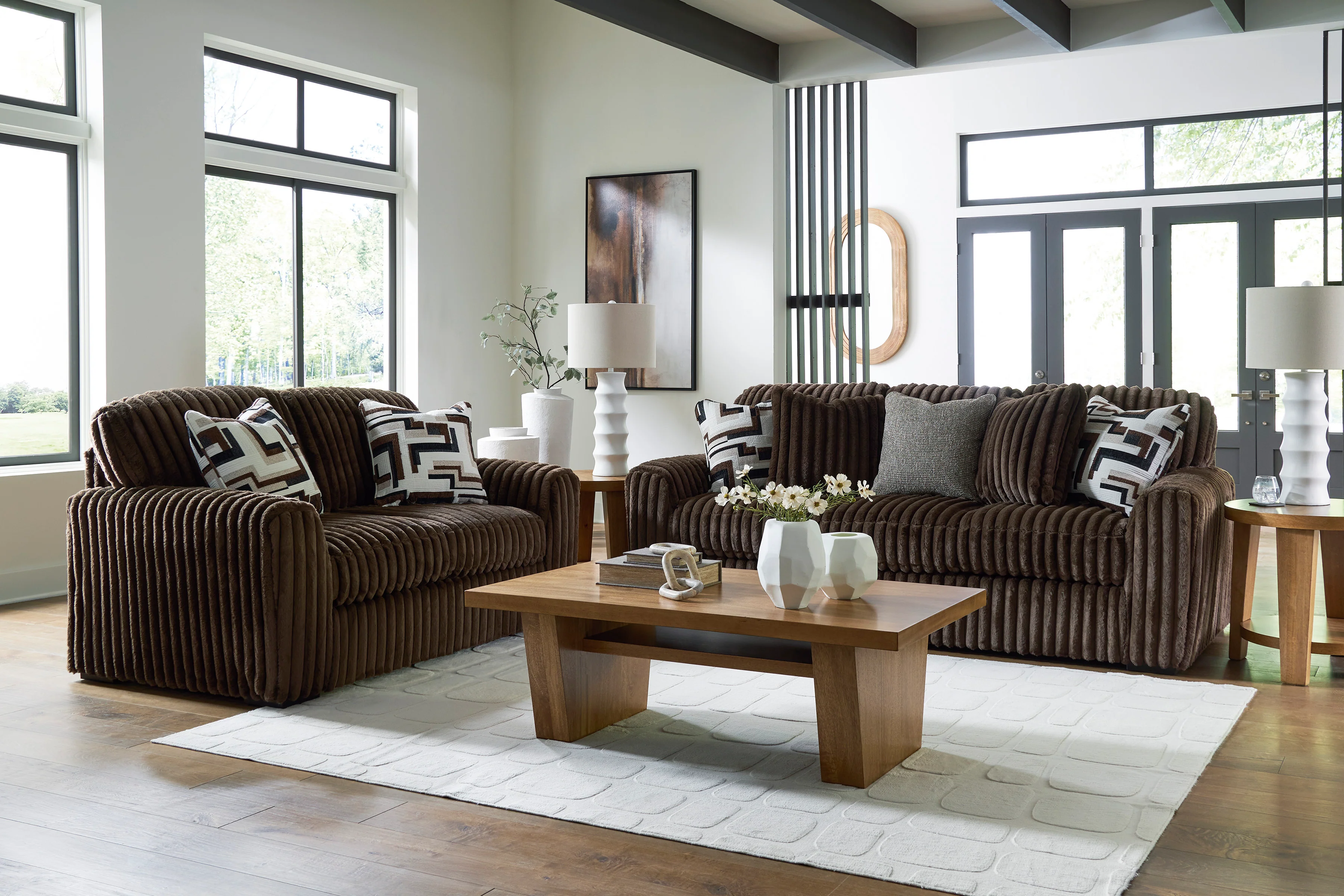 Midnight-Madness Chocolate Corduroy Sofa and Loveseat Living Room Set - Image 3