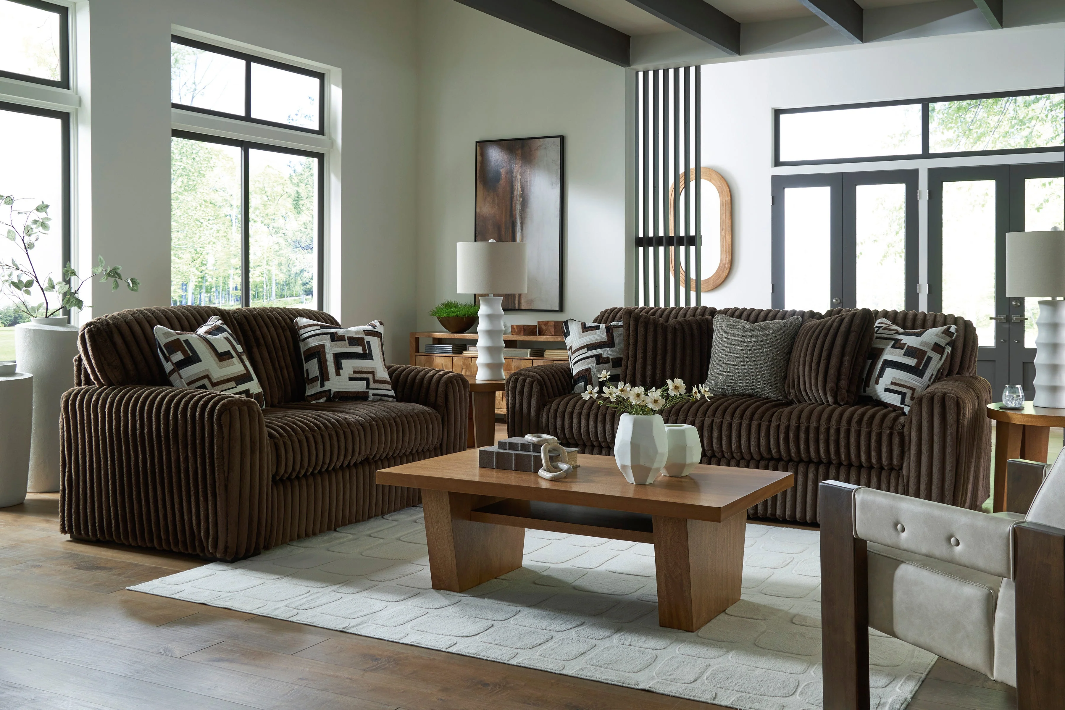 Midnight-Madness Chocolate Corduroy Sofa and Loveseat Living Room Set (Online Special Price) - Image 14