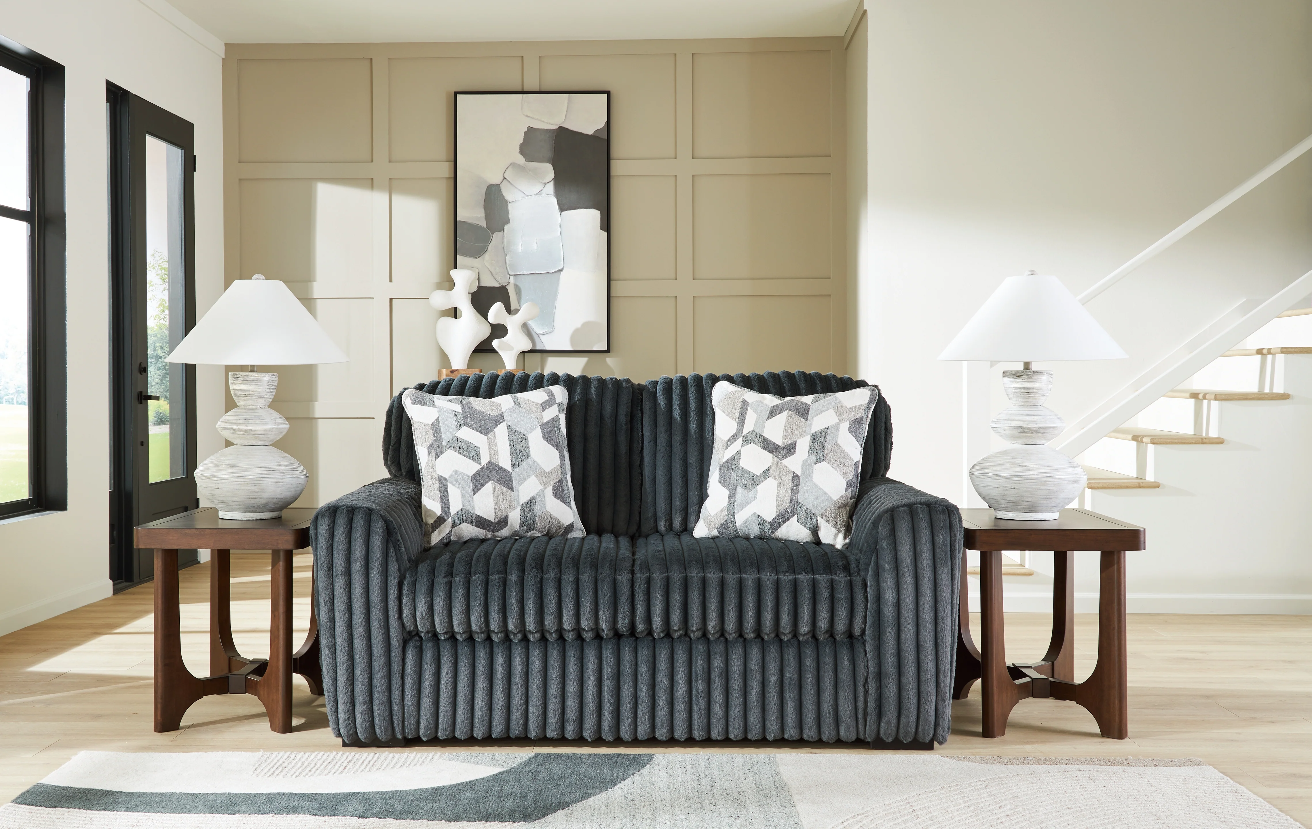 Midnight-Madness Gunmetal Sofa, Loveseat and Oversized Chaise - Image 13