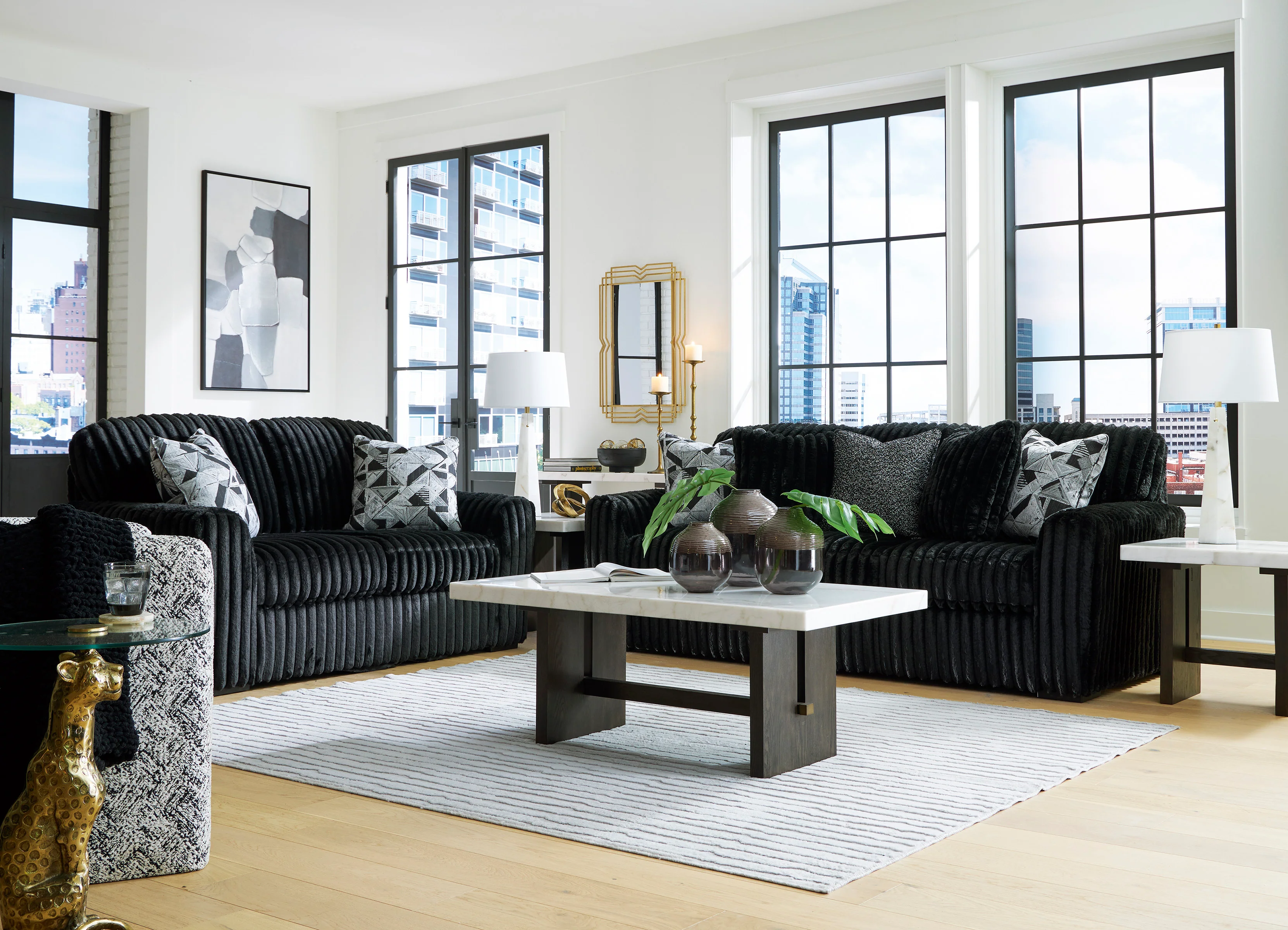 Midnight-Madness Onyx Corduroy Sofa and Loveseat Living Room Set - Image 3