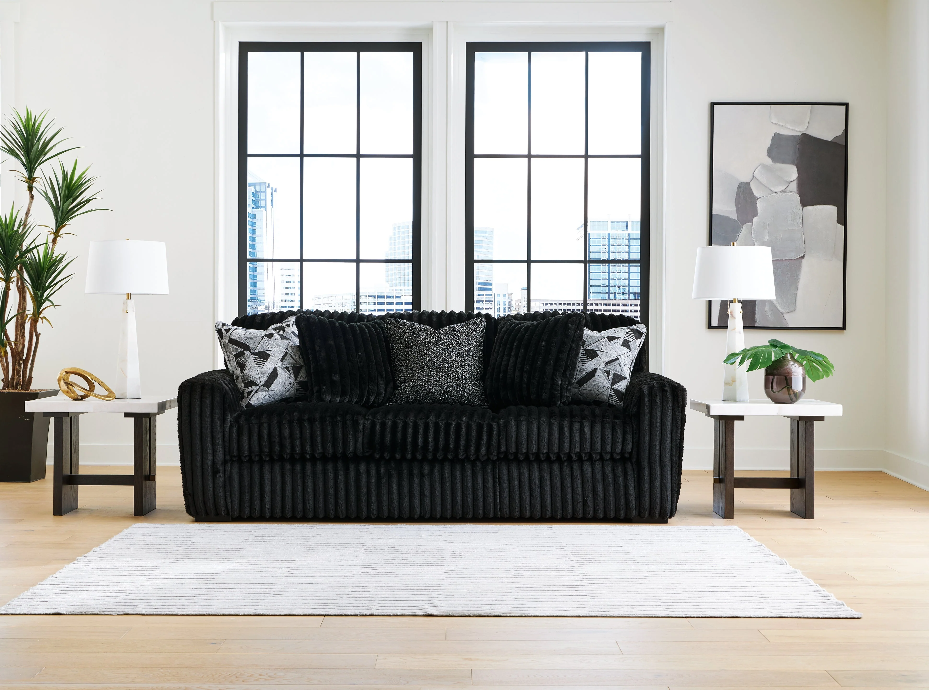 Midnight-Madness Onyx Sofa, Loveseat and Oversized Ottoman (Online Special Price) - Image 2