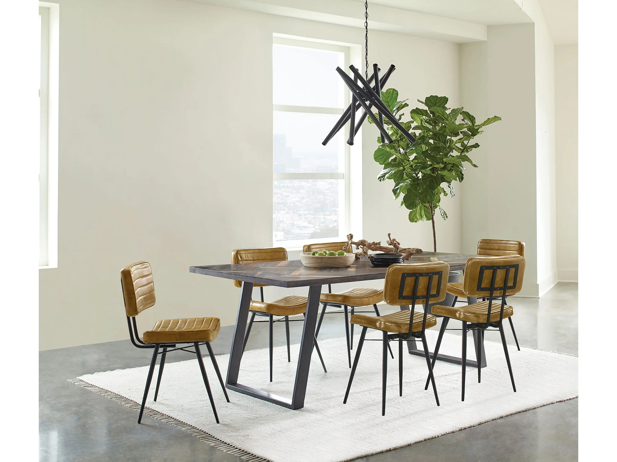 Misty Sheesham and Camel 7-piece Rectangular Dining Set