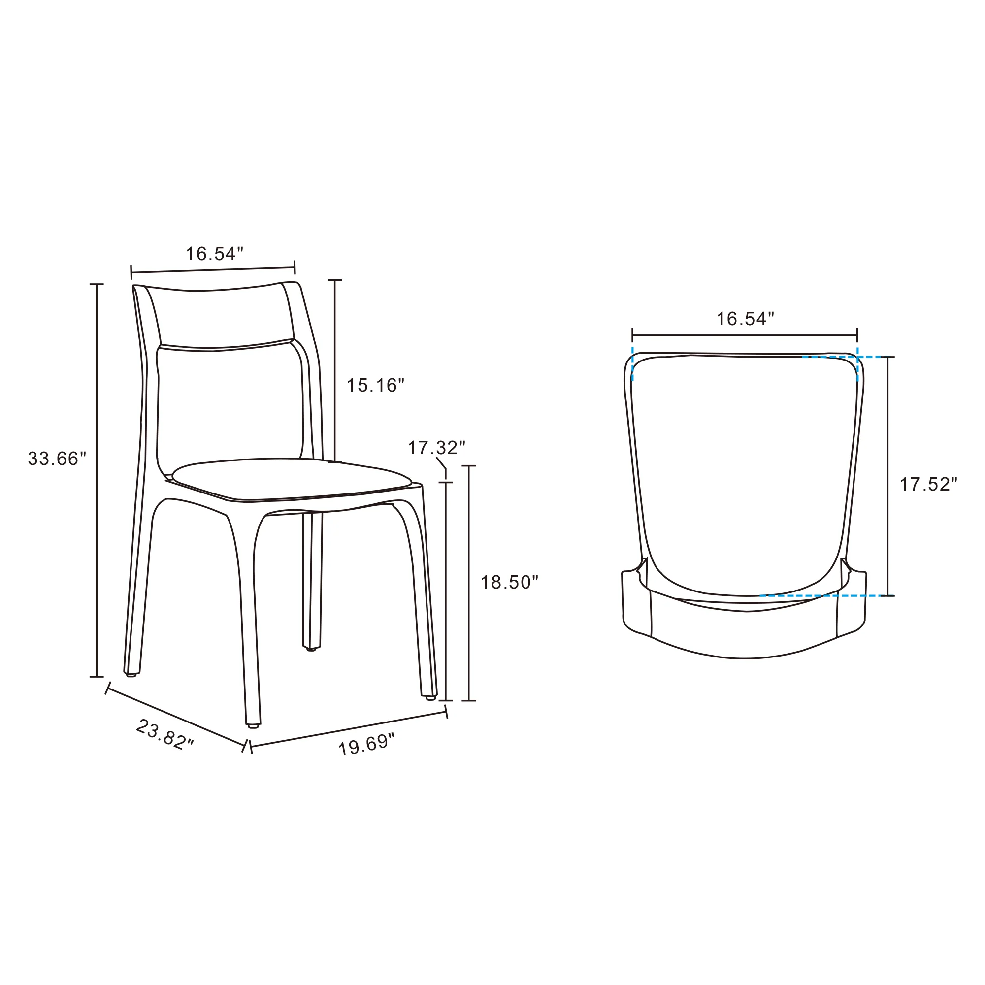 Moderno Stackable Dining Chair in Walnut and Black (Set of 2) - Image 3