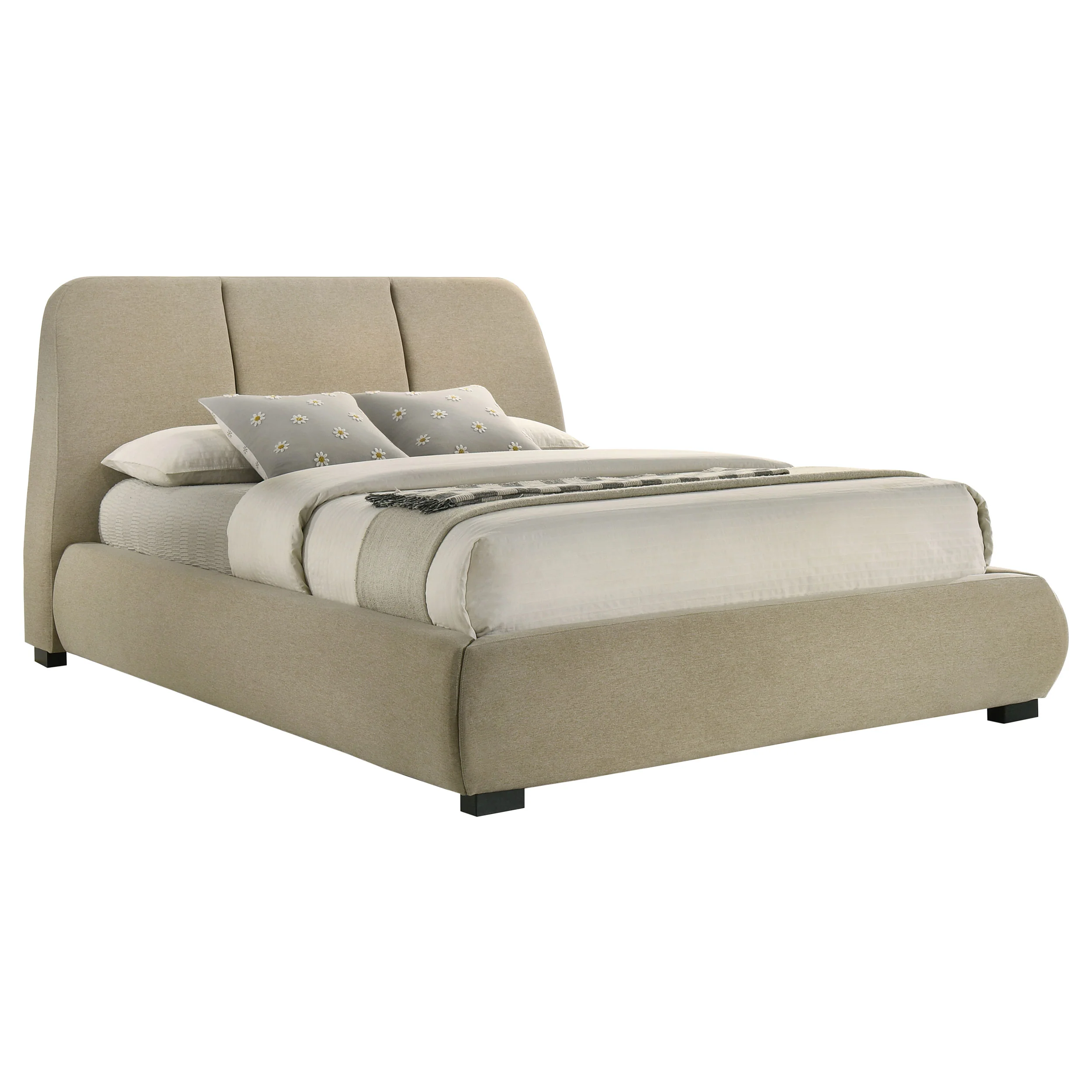 Mokena Light Brown 46-inch Upholstered Eastern King Platform Bed - Image 3