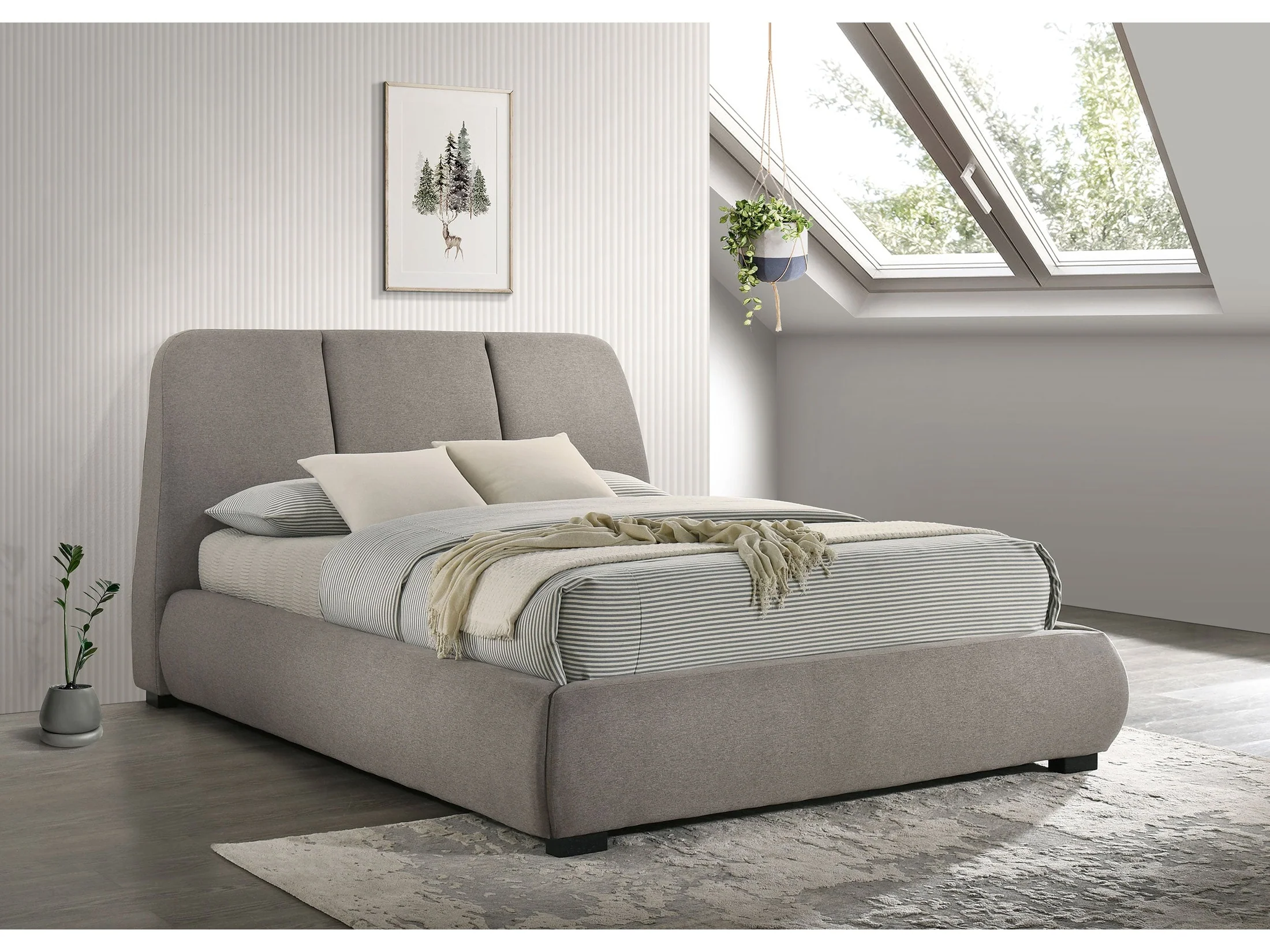 Mokena Taupe 46-inch Upholstered Queen Platform Bed