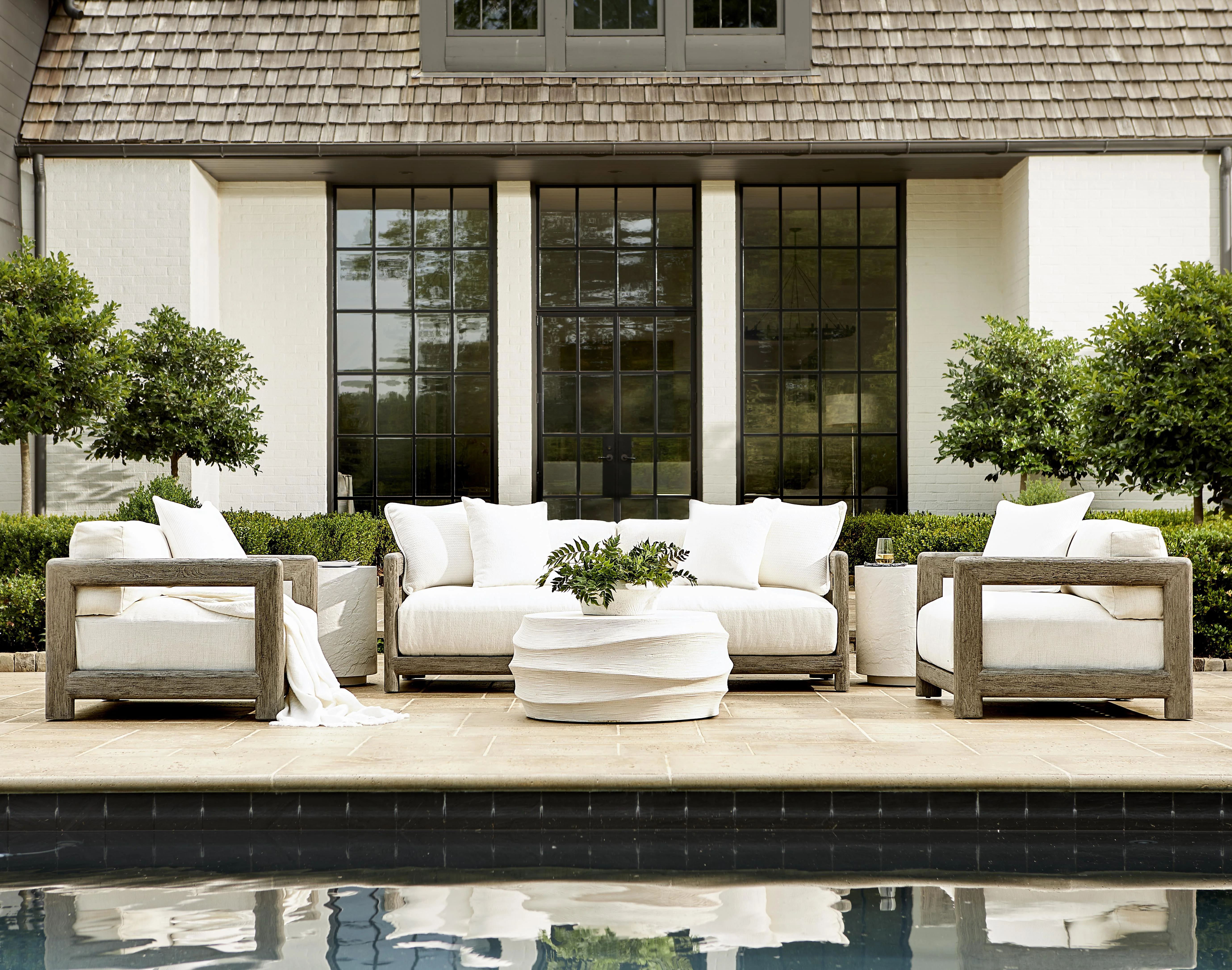 Montaigne Weathered Teak/White/Cream Outdoor Sofa - Image 7