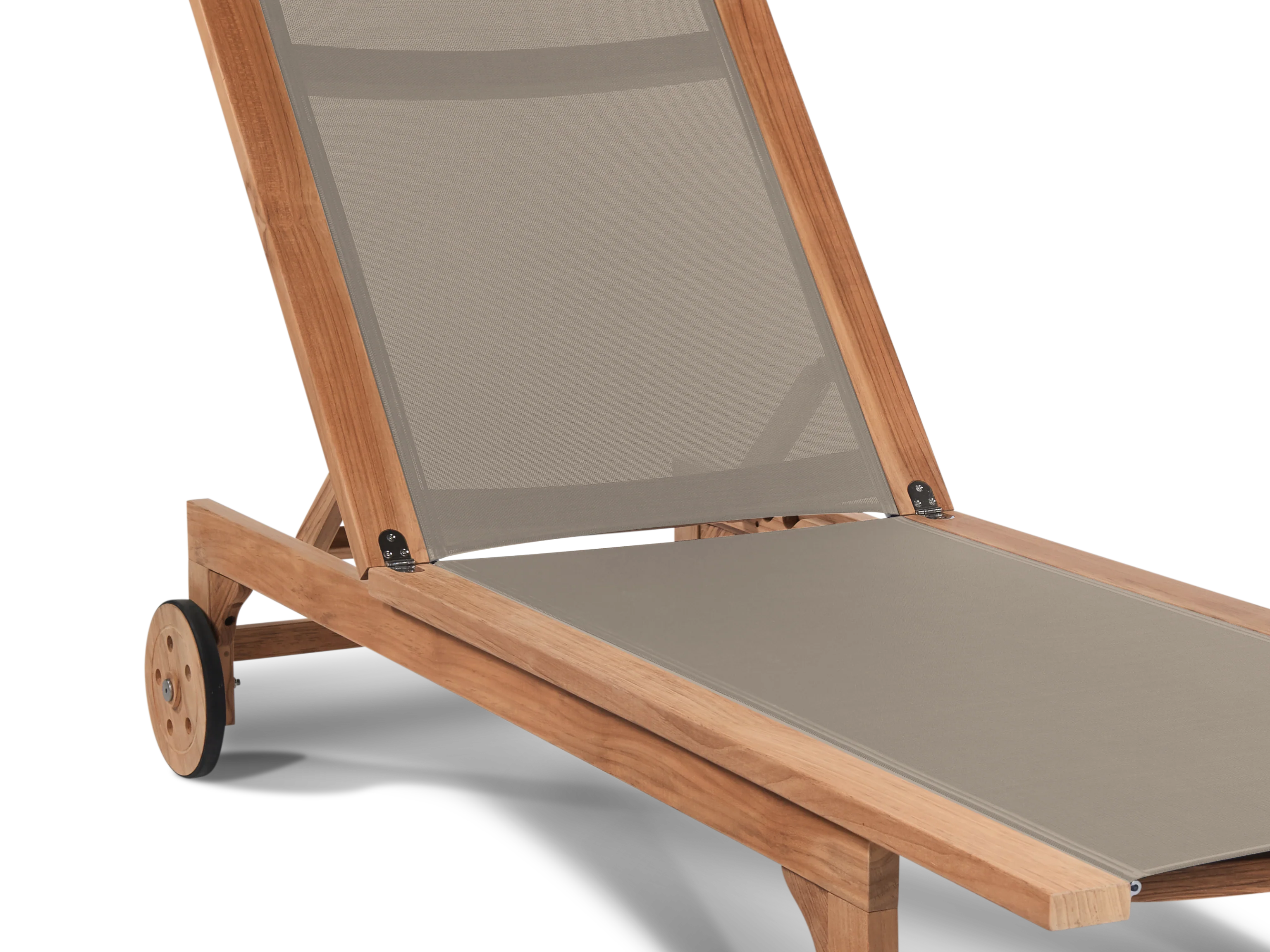 Montauk Teak Taupe Outdoor Reclining Sunlounger with Rear Wheels - Image 2
