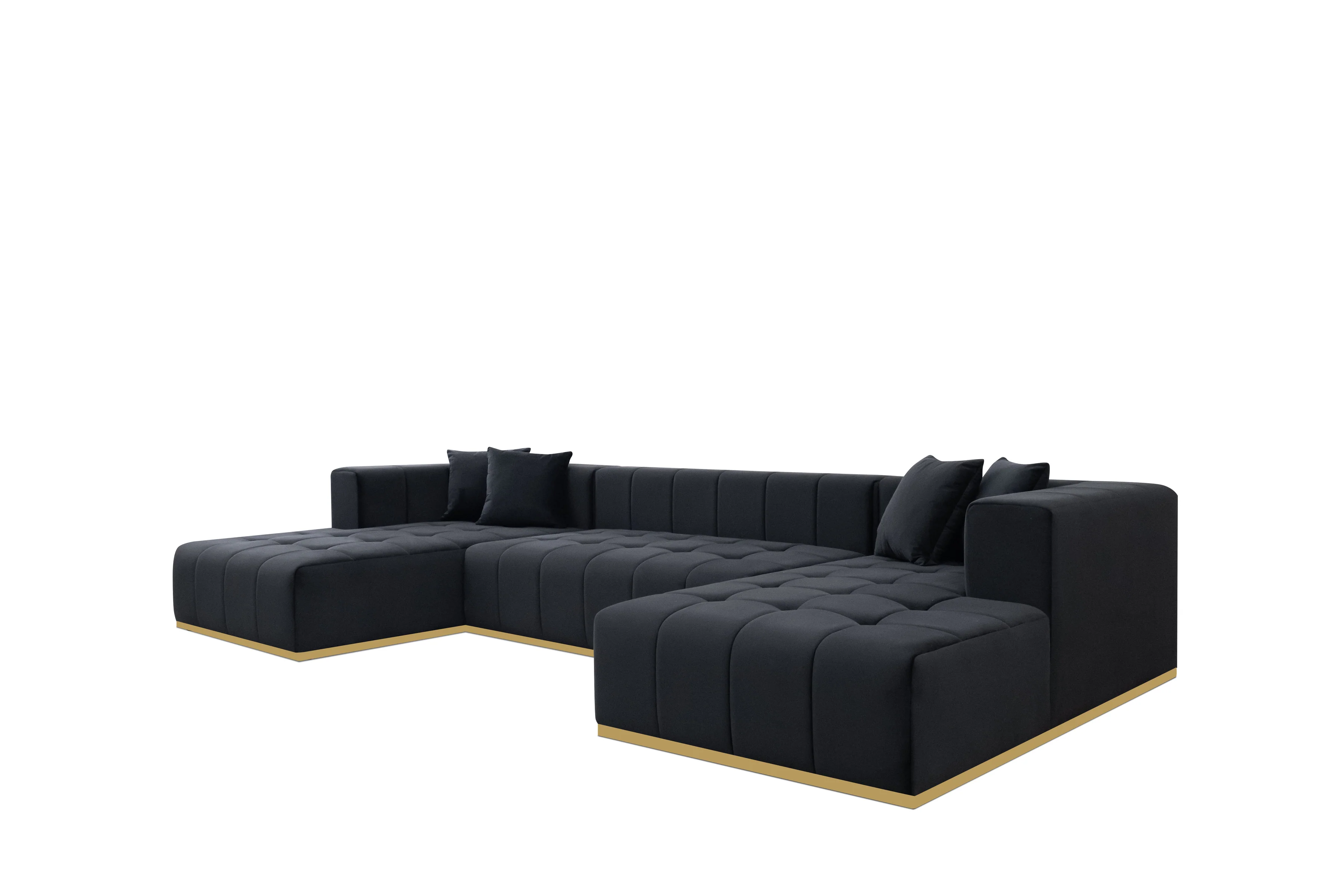 Montecito Black Velvet Double Chaise "U" Shape Sectional Sofa - Image 3