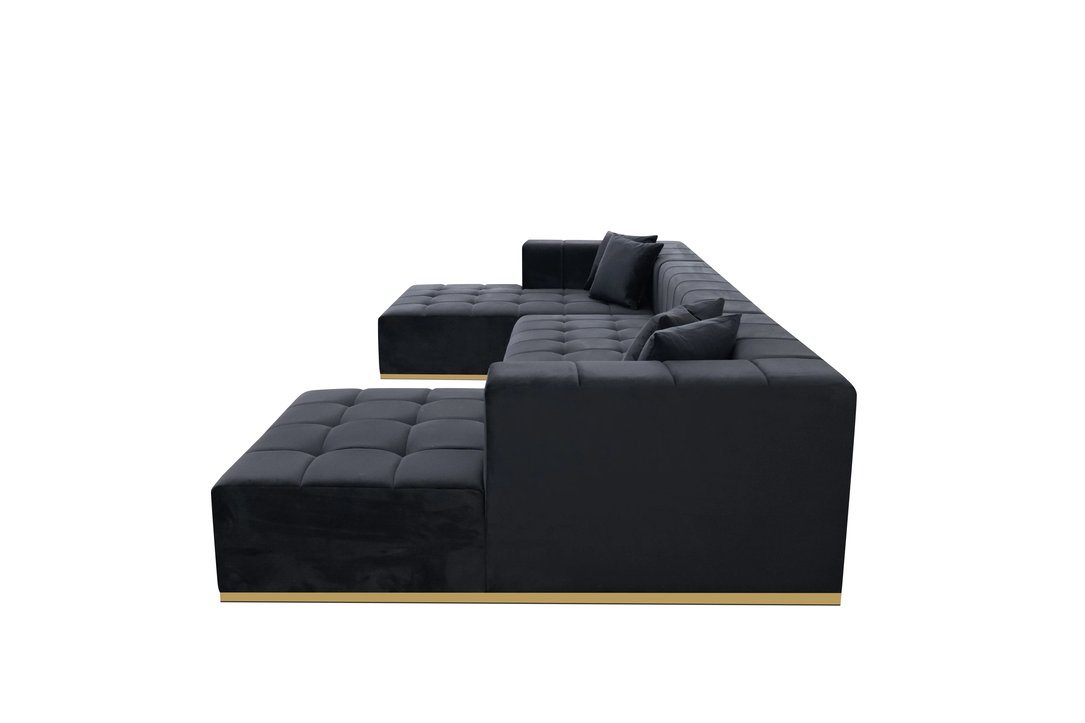 Montecito Black Velvet Double Chaise "U" Shape Sectional Sofa - Image 4