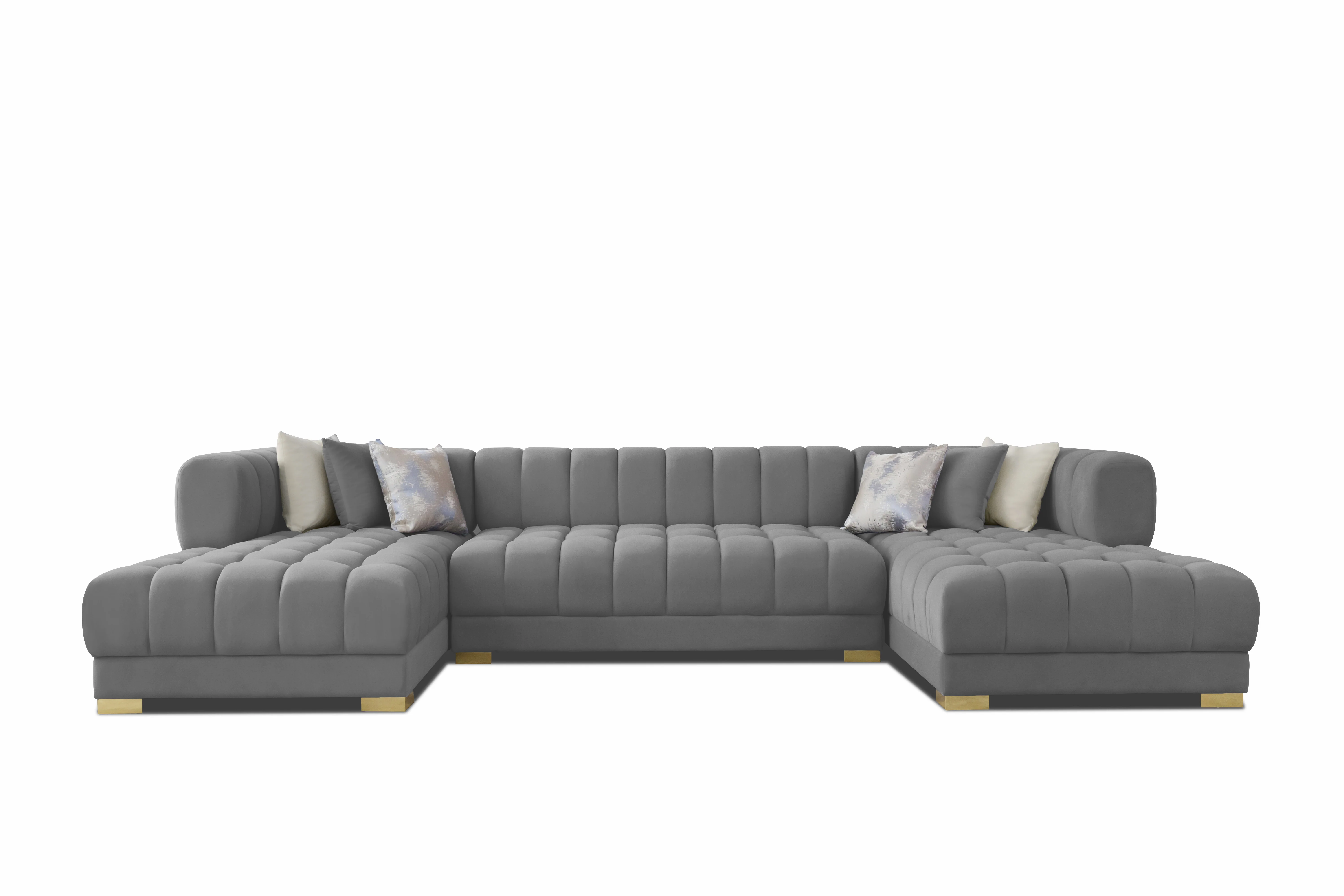 Lipa Morgan Gray Velvet Double Chaise "U" Shape Sectional Sofa - Image 3
