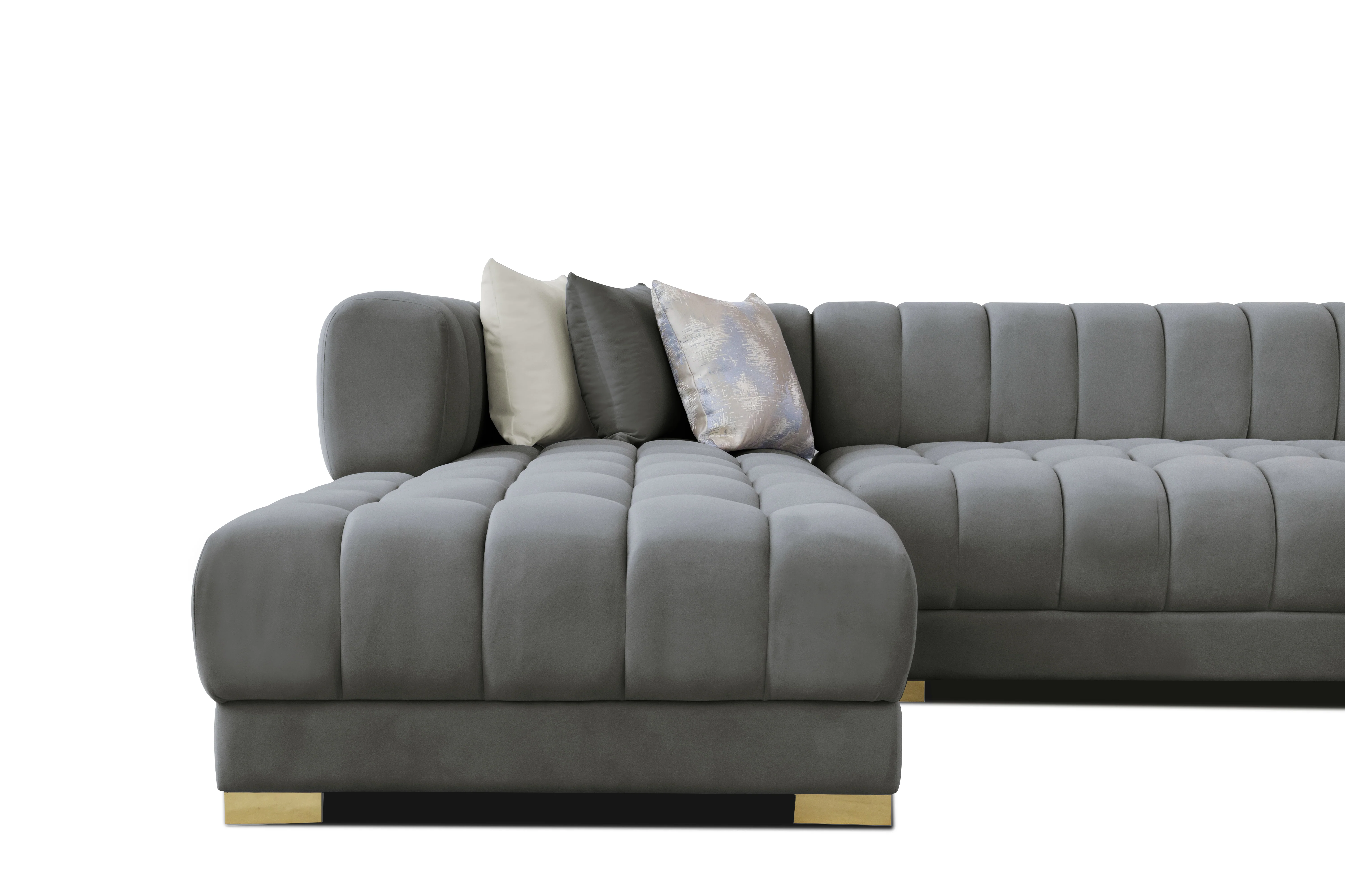 Lipa Morgan Gray Velvet Double Chaise "U" Shape Sectional Sofa - Image 4