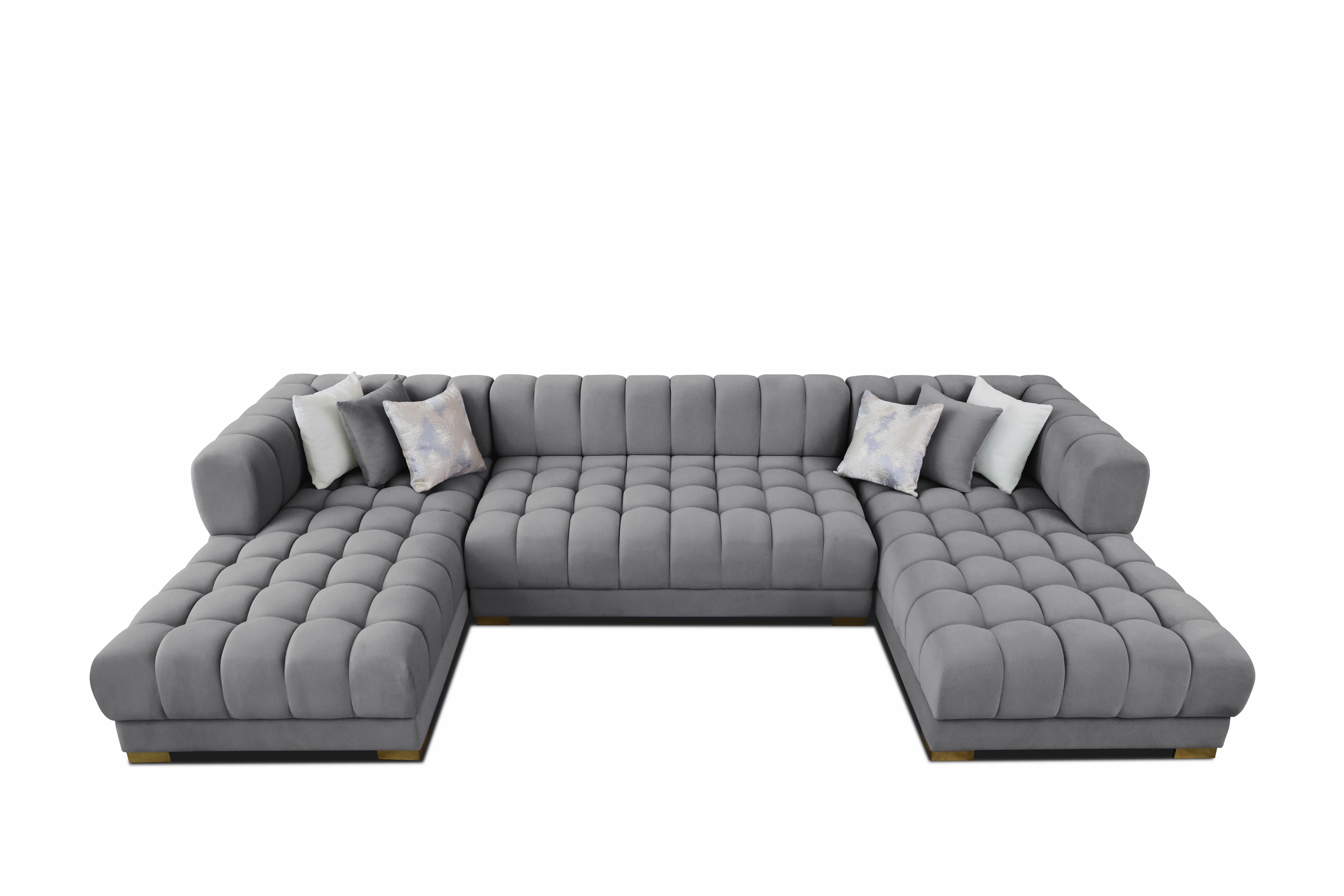 Lipa Morgan Gray Velvet Double Chaise "U" Shape Sectional Sofa - Image 5