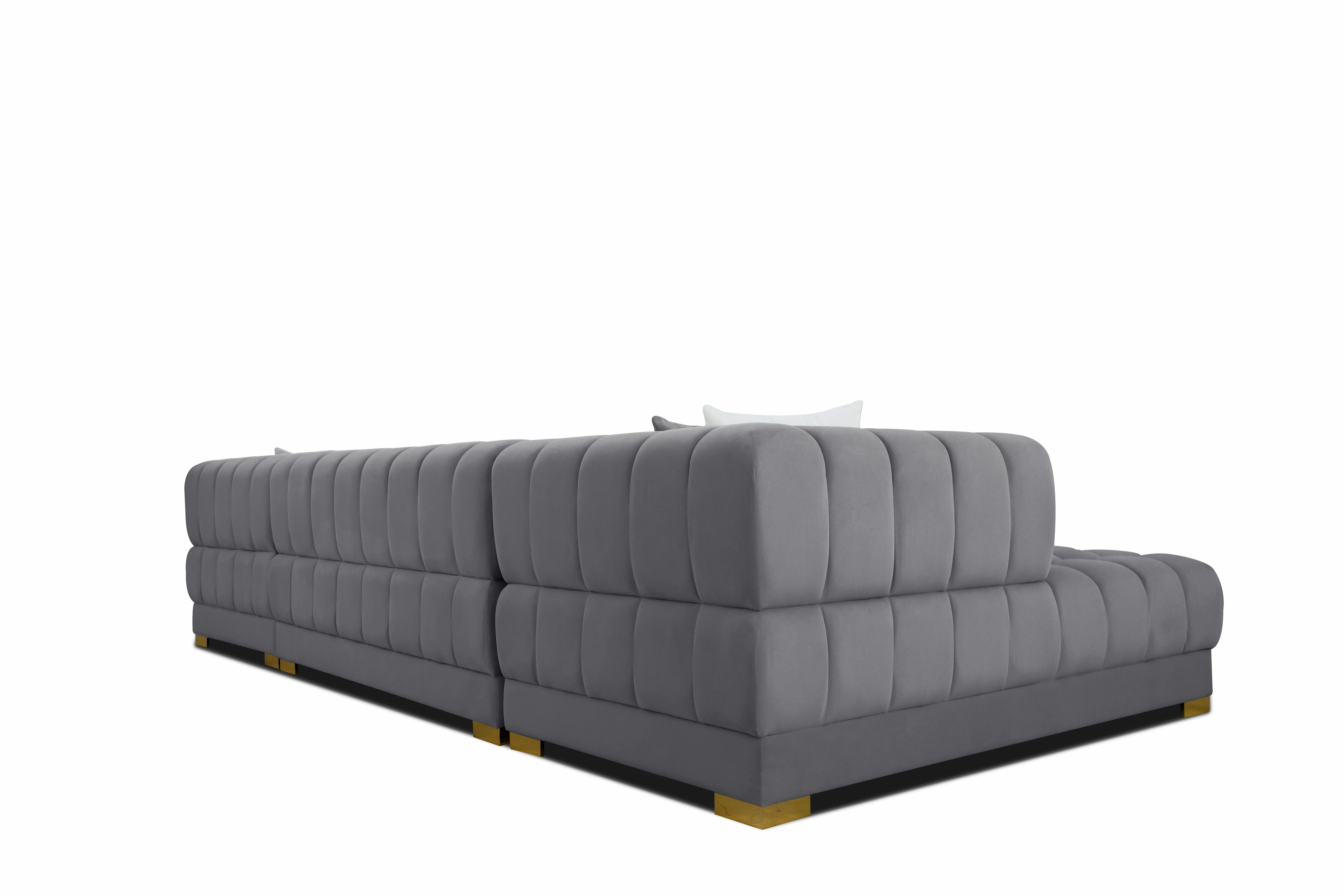 Lipa Morgan Gray Velvet Double Chaise "U" Shape Sectional Sofa - Image 6