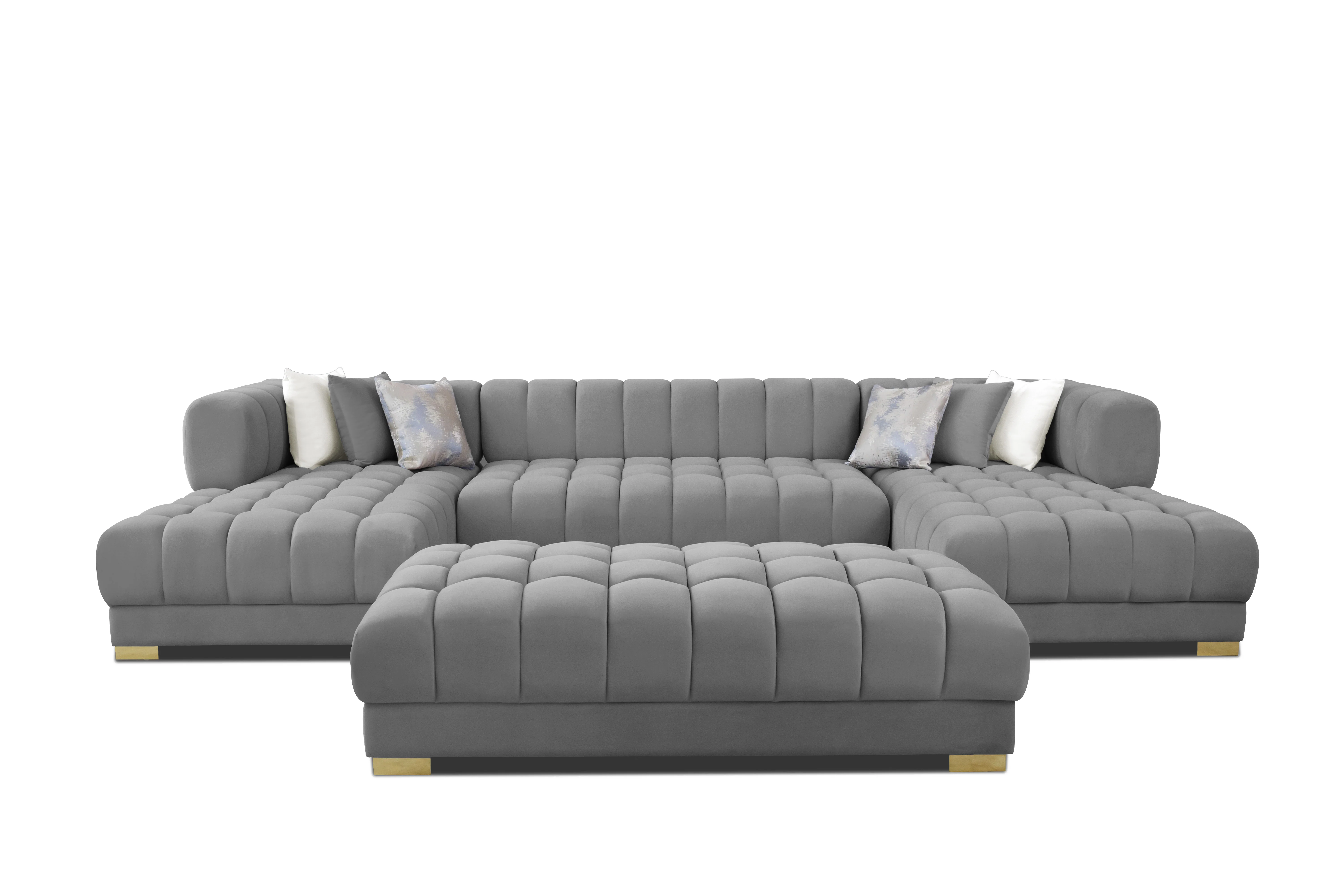 Lipa Morgan Gray Velvet Double Chaise "U" Shape Sectional Sofa - Image 7