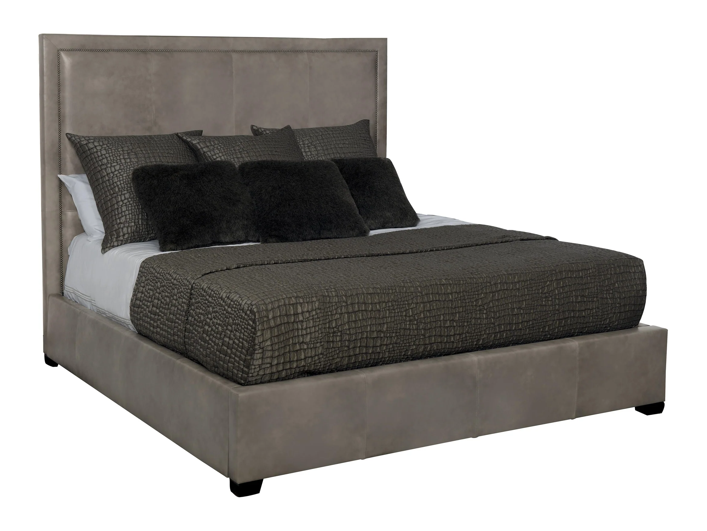 Morgan Beige/Tan Leather Panel King Bed (Long Headboard)