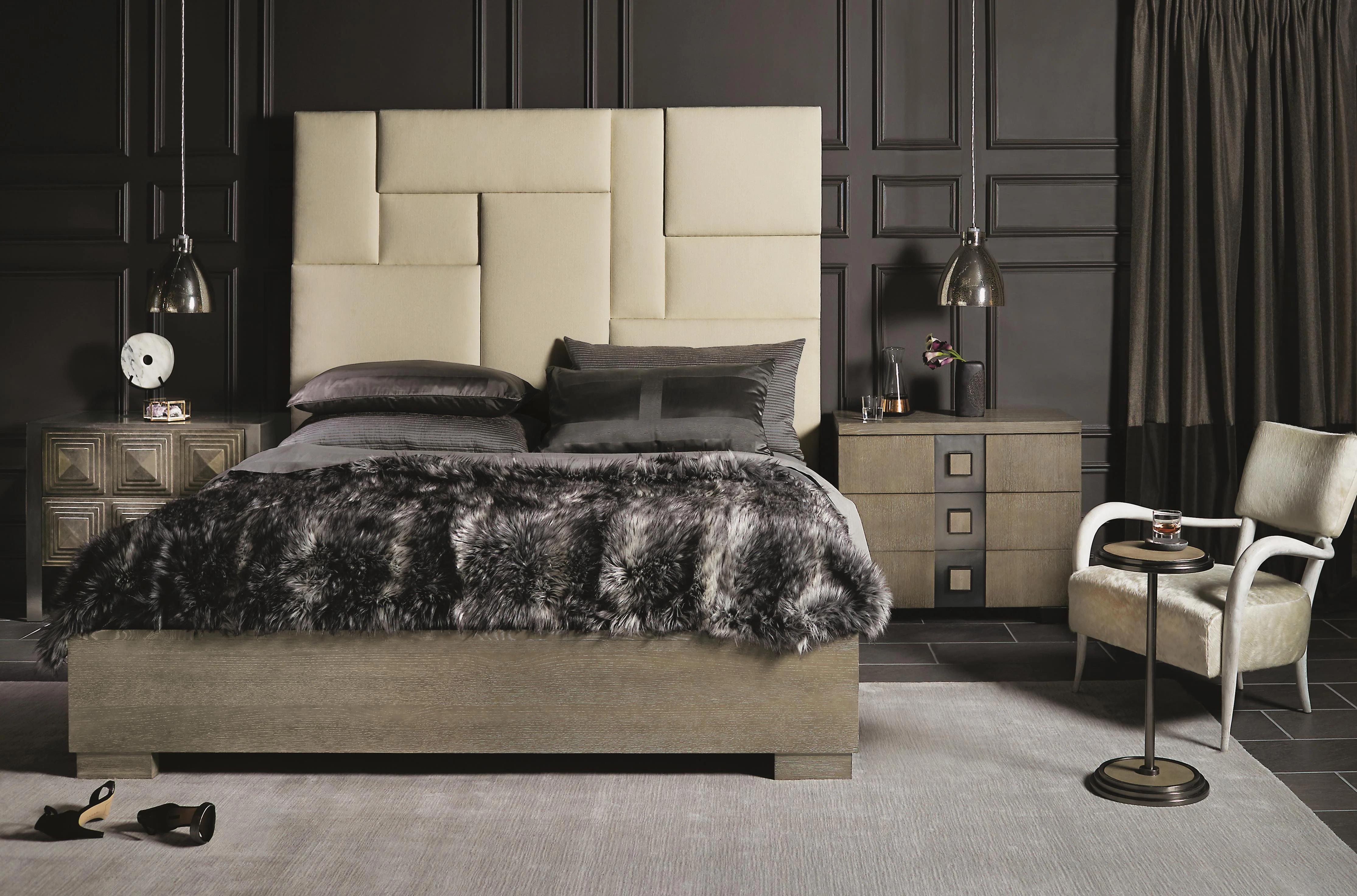 Mosaic Dark Taupe/White/Cream Queen Panel Bed - Image 4