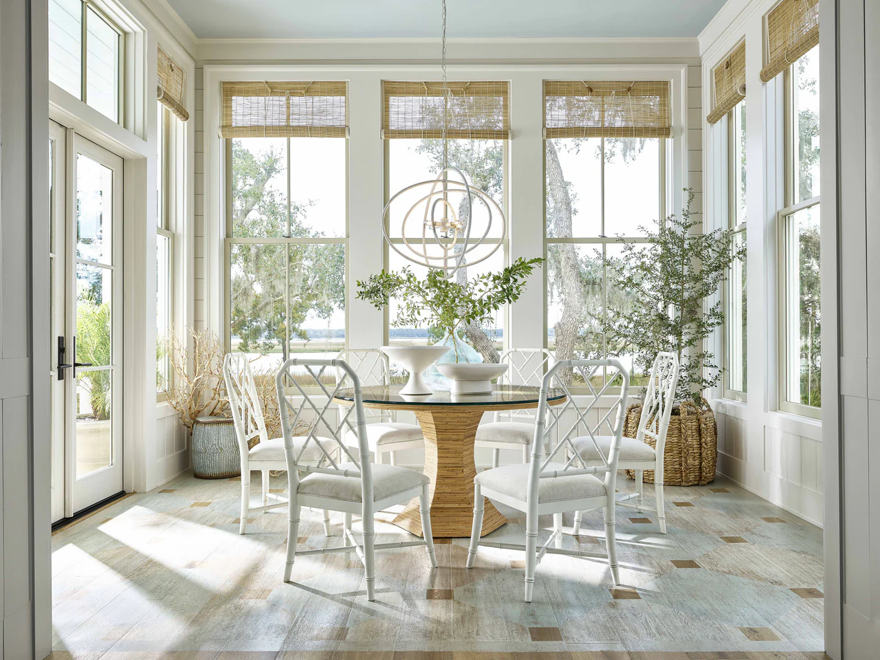 Nantucket Natural Rattan Round Dining Table w/ Glass Top - Image 5