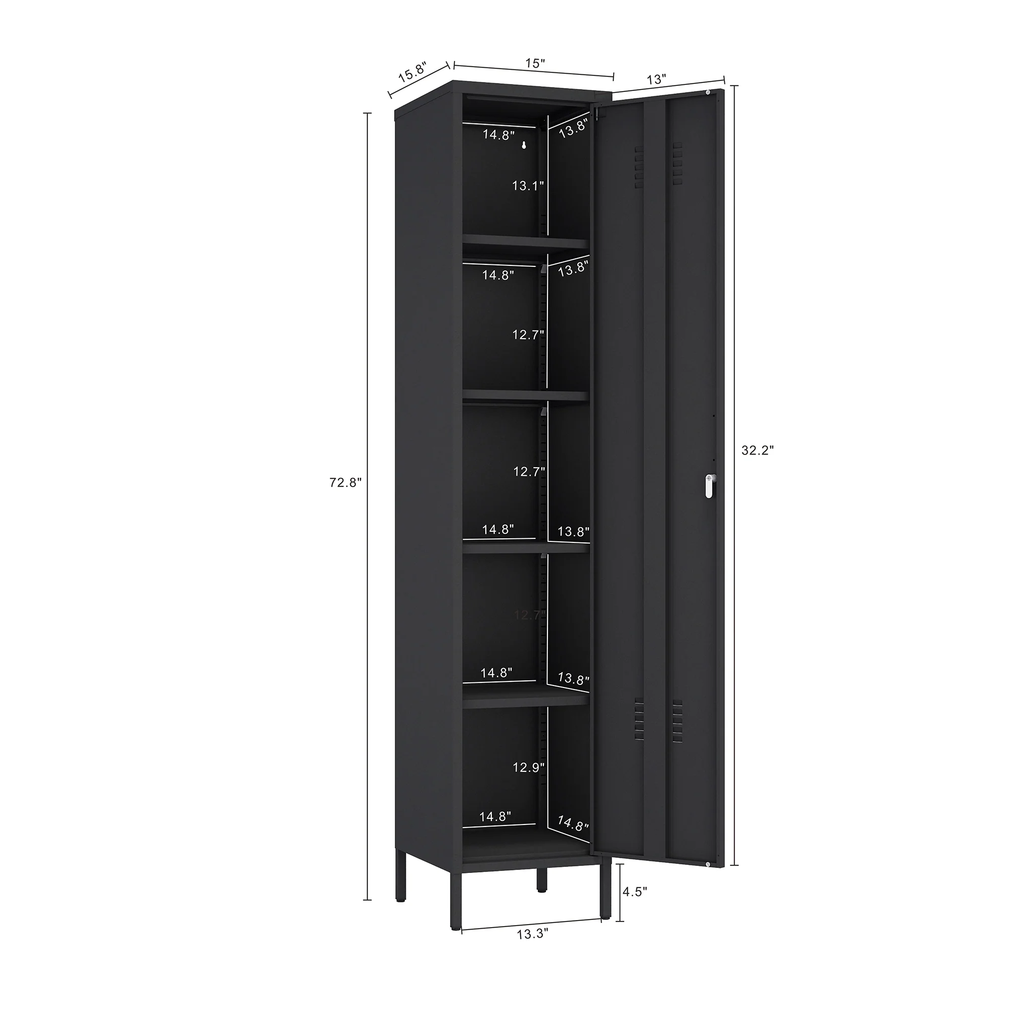 Naomi 15" Single Locker Storage Cabinet in Black - Image 3