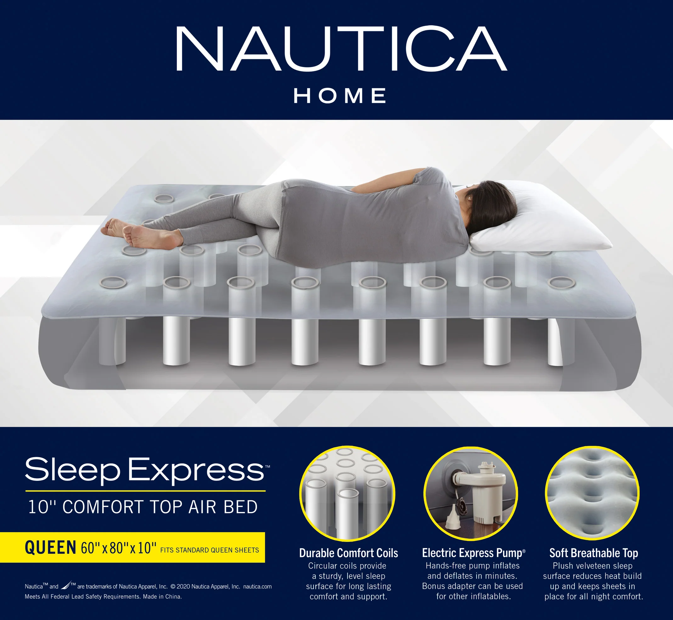 Nautica Home Sleep Express Gray 10” Air Mattress with Express Pump - Image 6