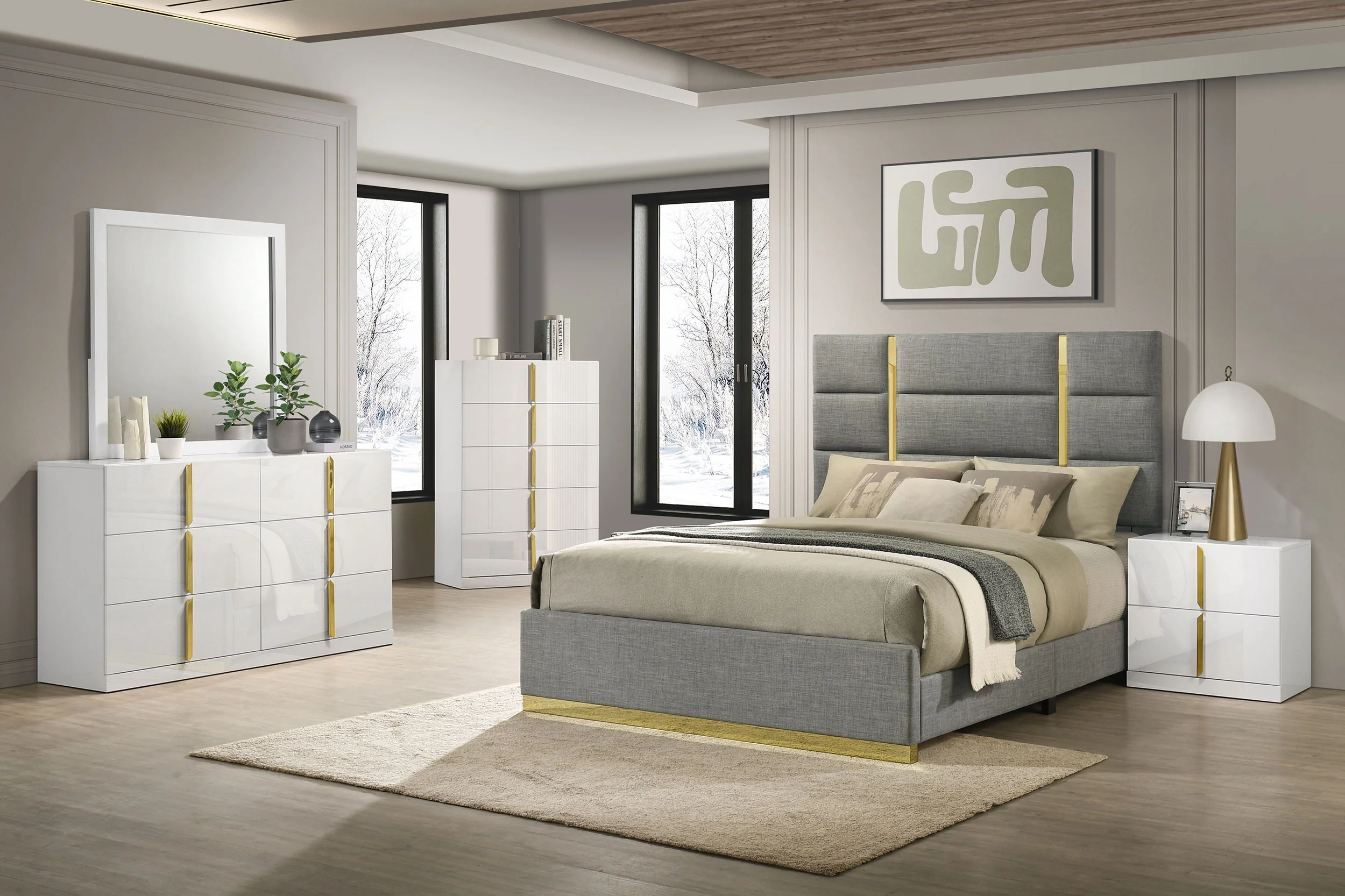 Ines Grey 52-inch Fabric Upholstered Queen Panel Bed - Image 9