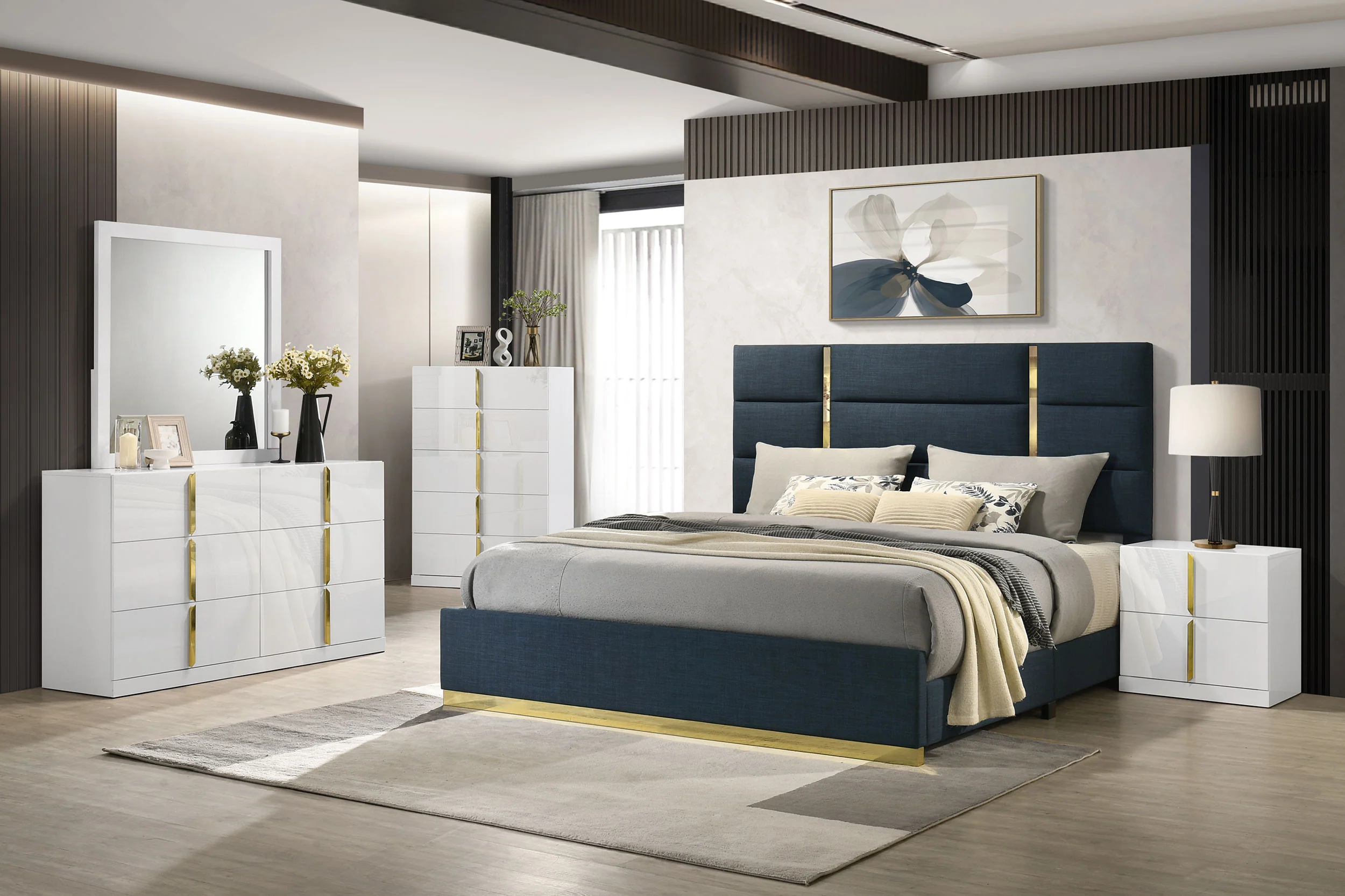 Ines White High Gloss 6-drawer Bedroom Dresser with Mirror - Image 10