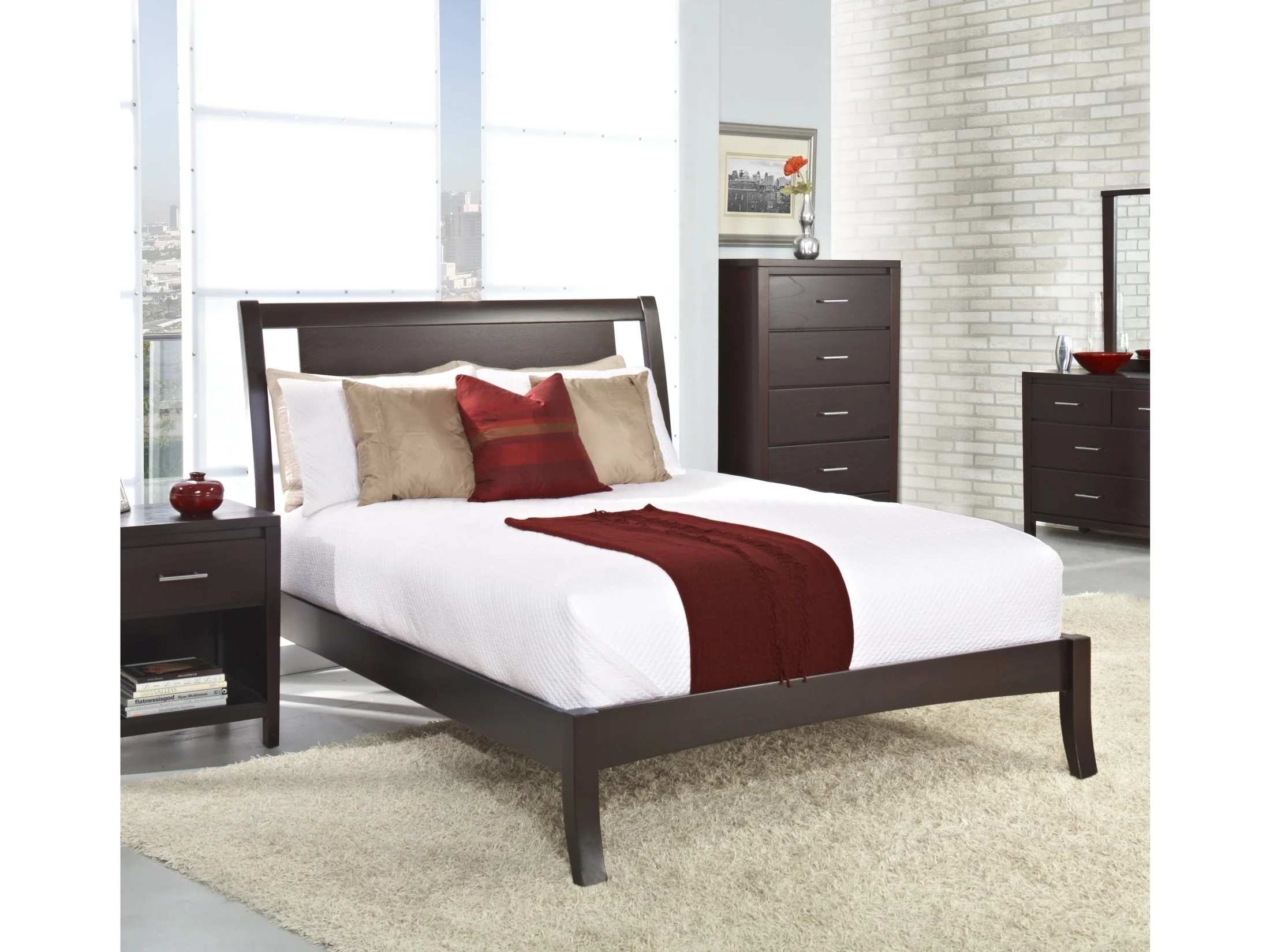 Nevis Wood Twin Sleigh Bed in Espresso